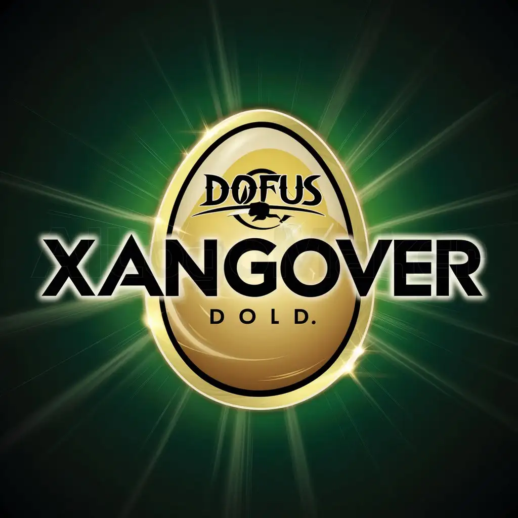 a logo design,with the text "Xangover", main symbol:egg, dofus, gaming, black, green, golden, logo,Moderate,be used in gaming industry,clear background