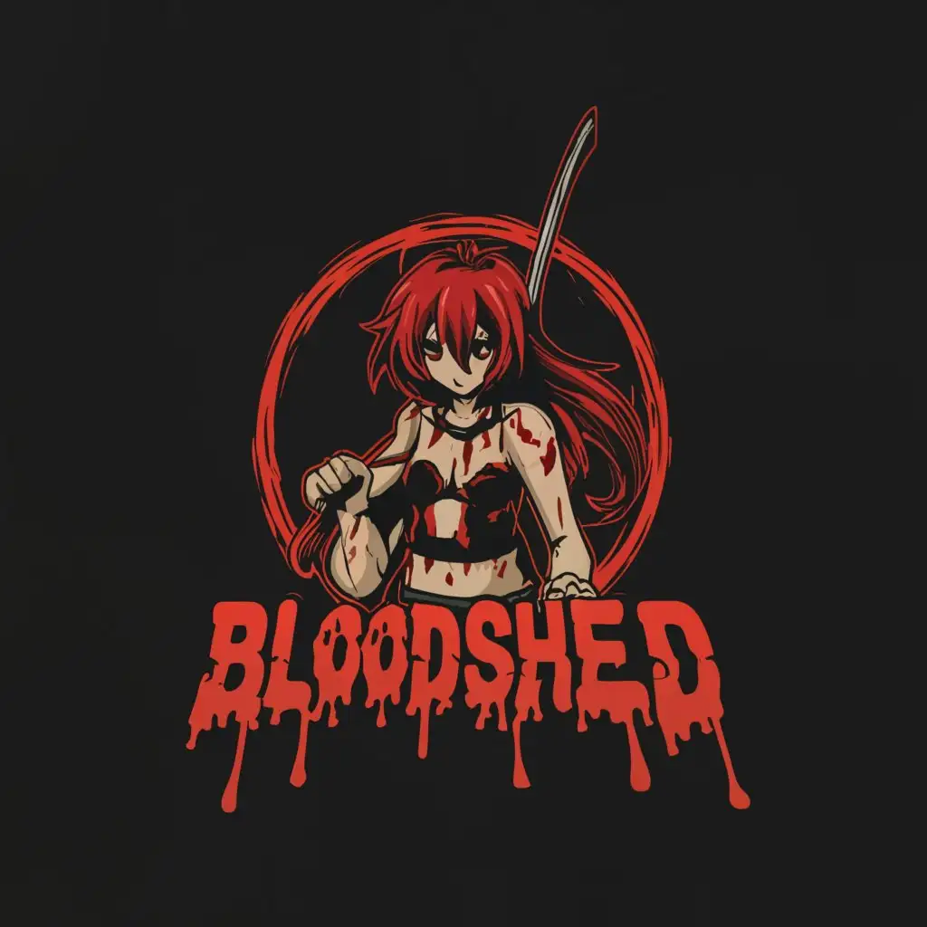 a logo design,with the text "bloodished", main symbol:bloody anime character,Minimalistic,be used in Internet industry,clear background