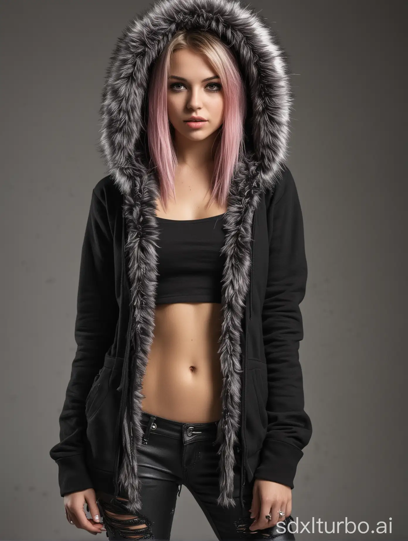 fur-trim hoodie, punk, wide-range-of-colors