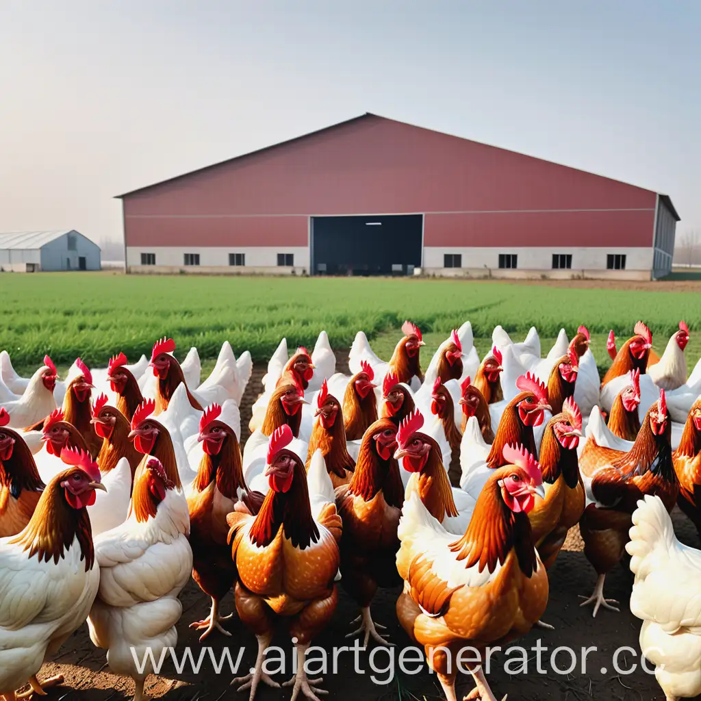 Poultry-Farmer-Standing-Proudly-Outside-Massive-Poultry-Farm-Amidst-FreeRanging-Chickens