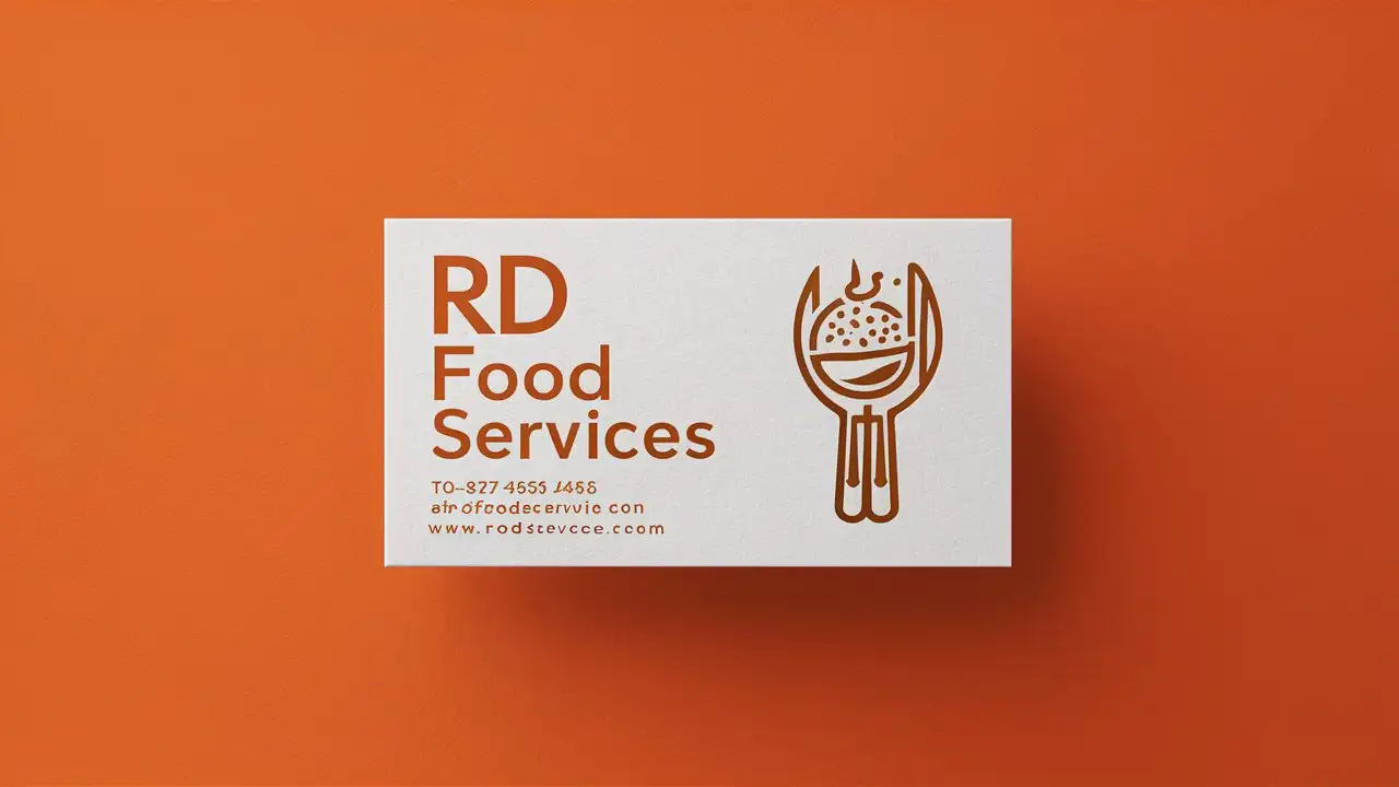 Create food services business card Title is RD Food Services  orange colour