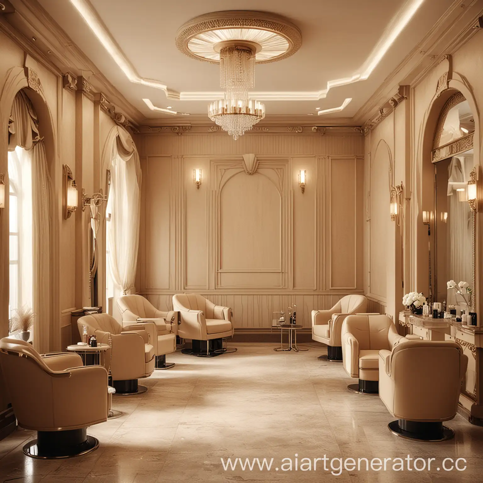 fashionable salon in Art Deco style, beige tones