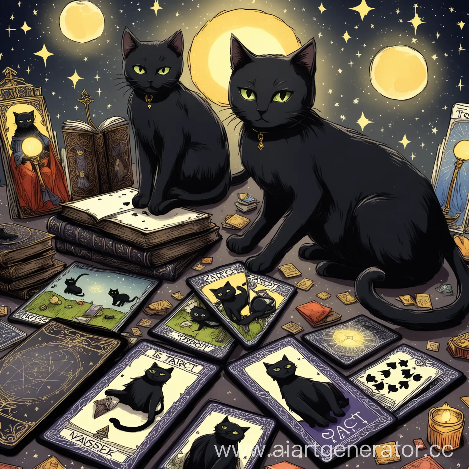Kind-Black-Cats-with-Tarot-Cards-and-Books