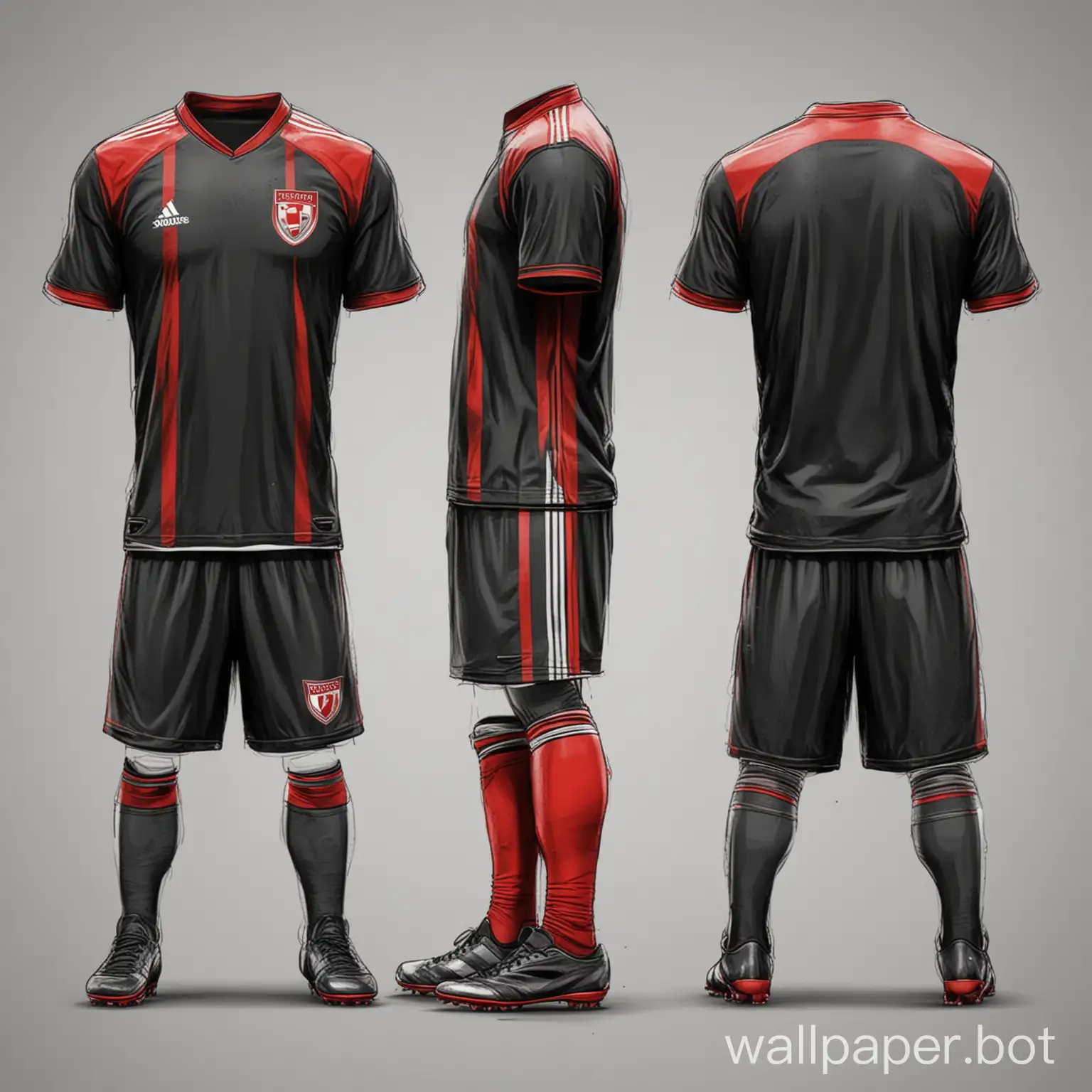 soccer uniform black-red in wide stripe white background sketch concept of uniform