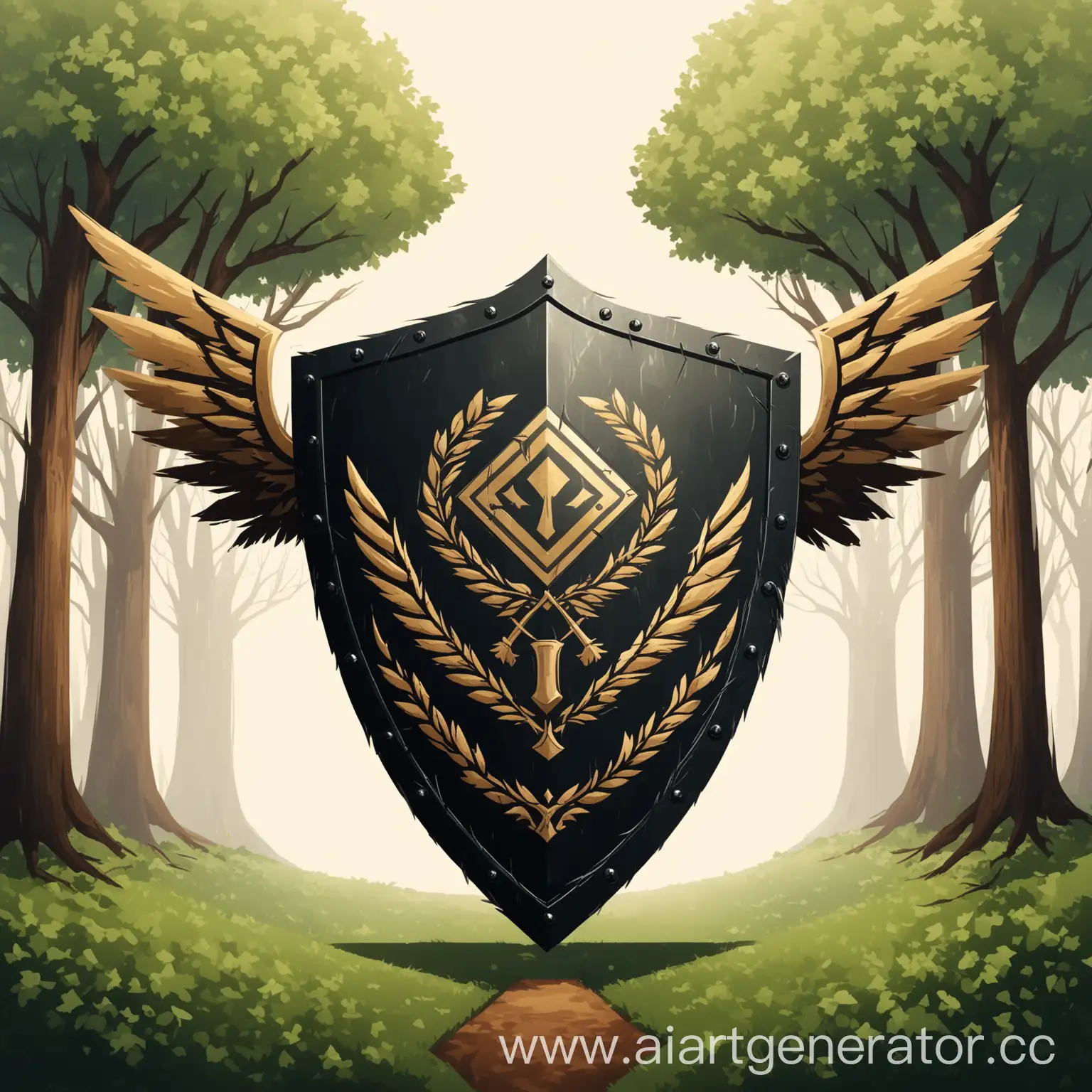 Minimalist-Emblem-with-Tree-and-Wings-on-RhomboidShaped-Shield