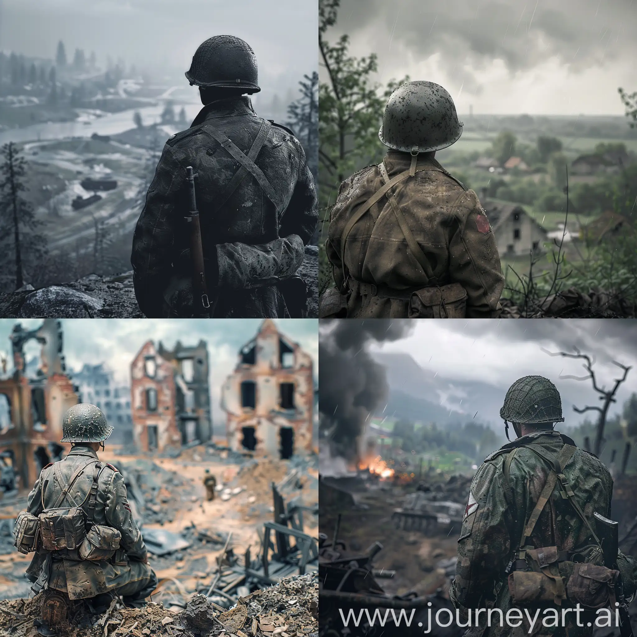 World-War-II-Soldier-Contemplating-Battlefield-Scene