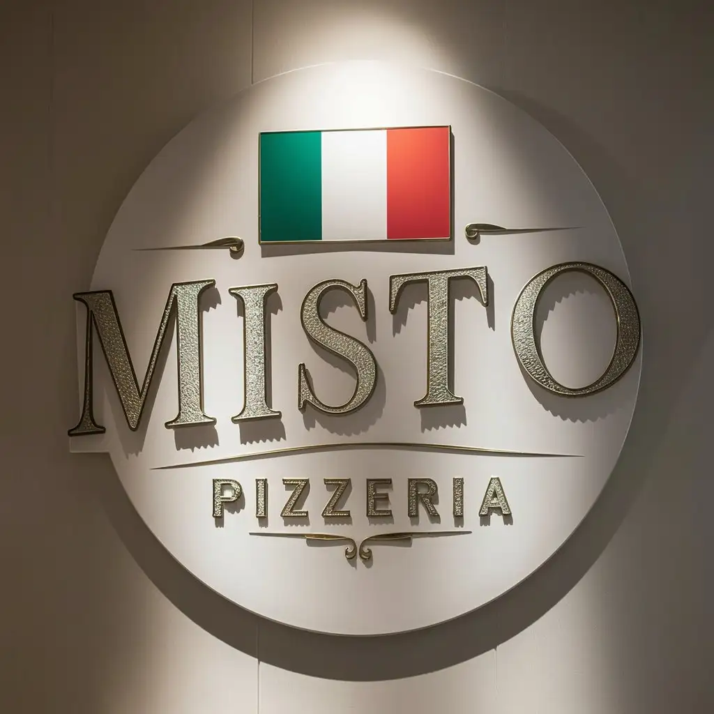 Misto Pizzeria Elegant Logo Design with Italy Flag on White Background