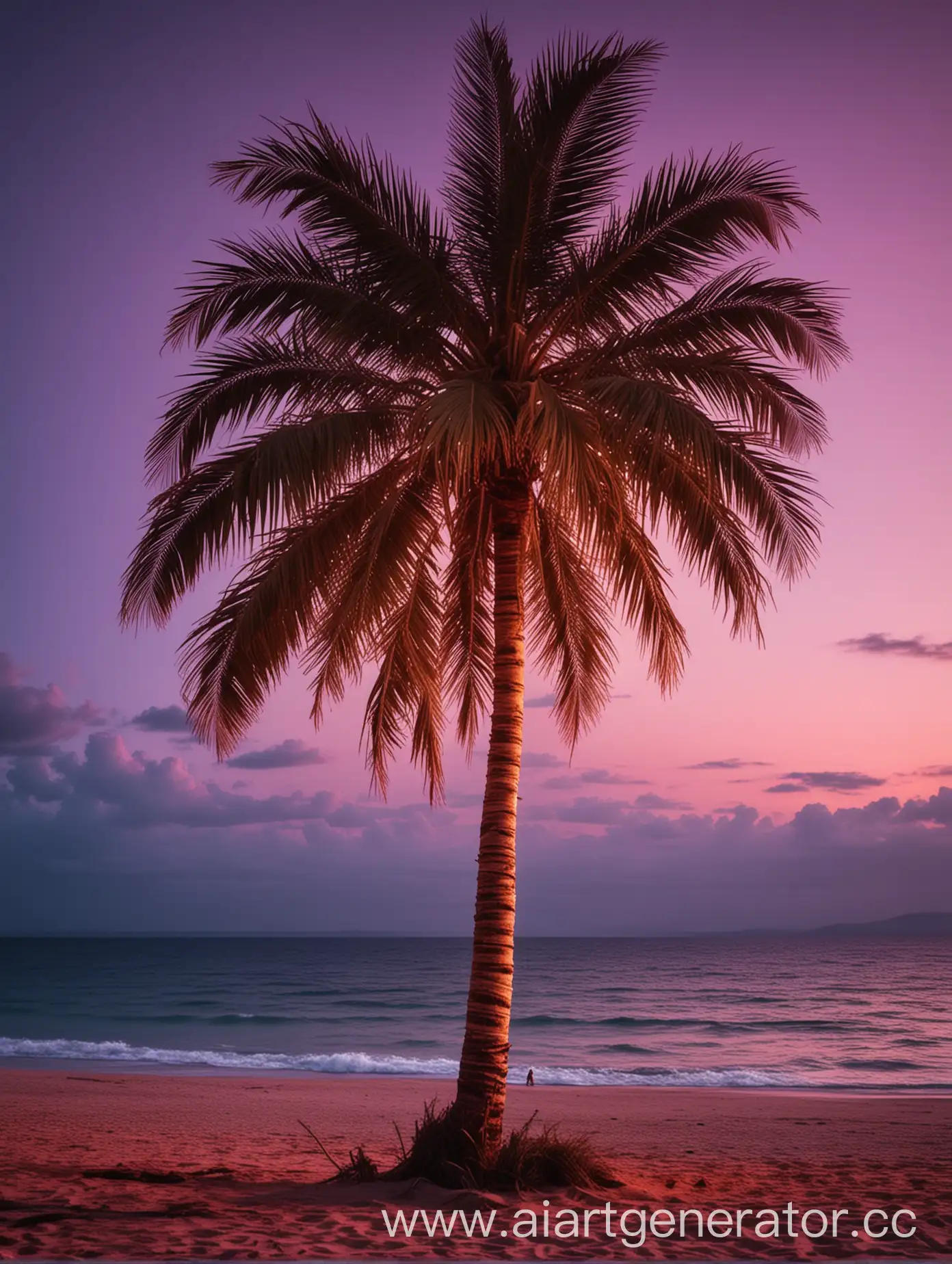 Neon-Beach-Karaoke-Party-with-Palm-Tree-and-Sea-at-Dusk