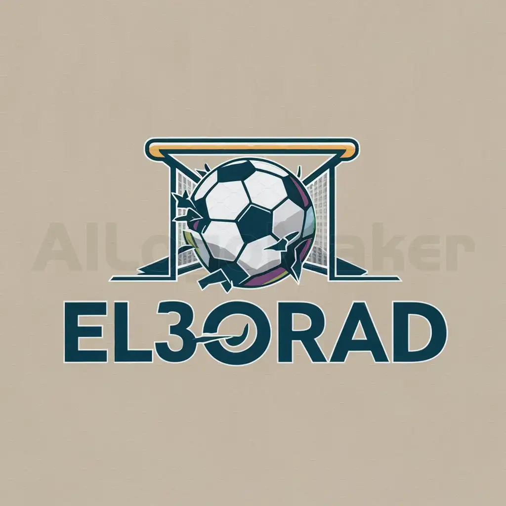 a logo design,with the text "El3orad", main symbol:A ball breaks the top bar of a football goal make it 3d and add more colors,Moderate,clear background