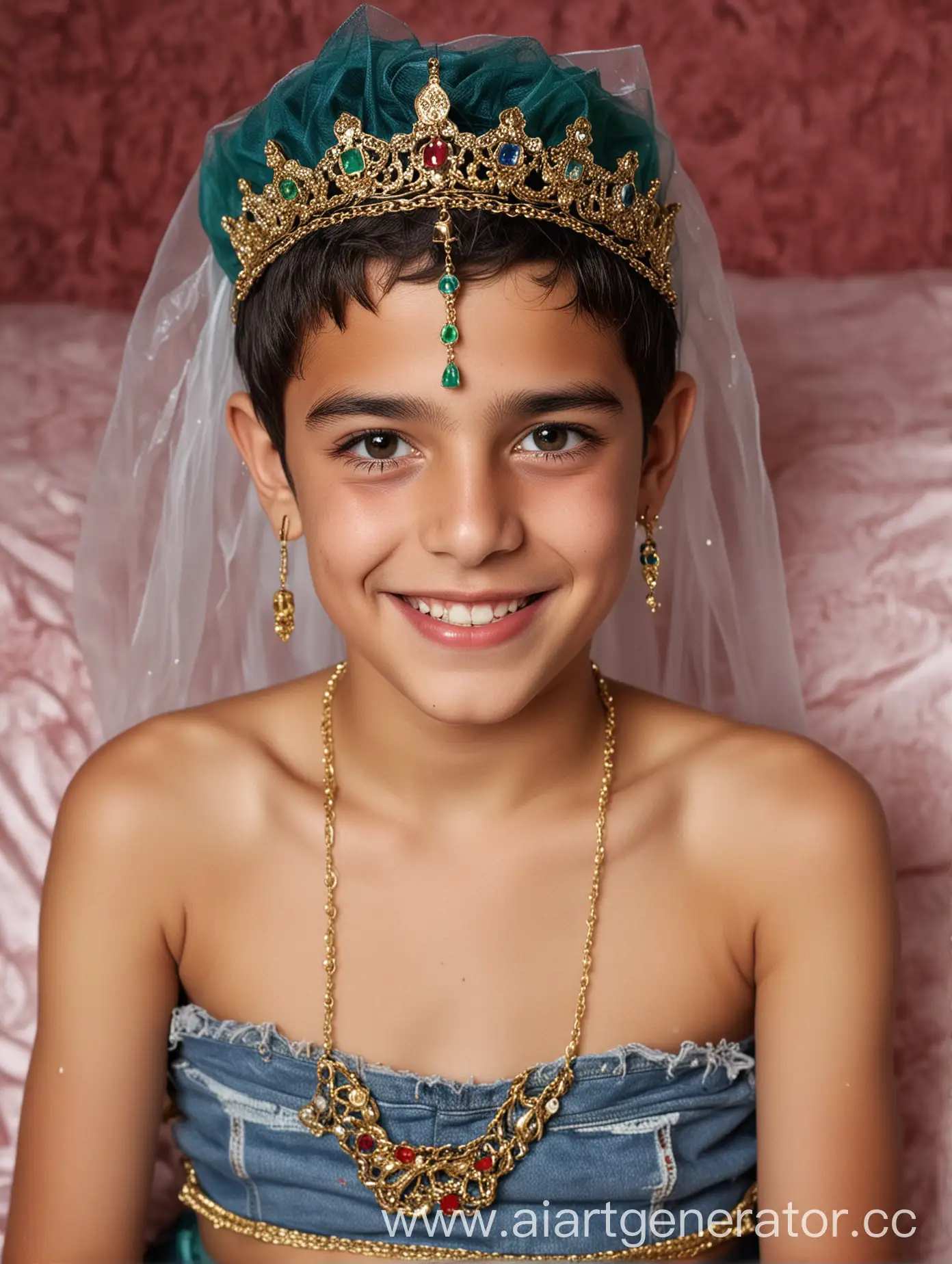 Charming-Arab-Boy-in-Exquisite-Wedding-Ensemble-Relaxing-on-Bed