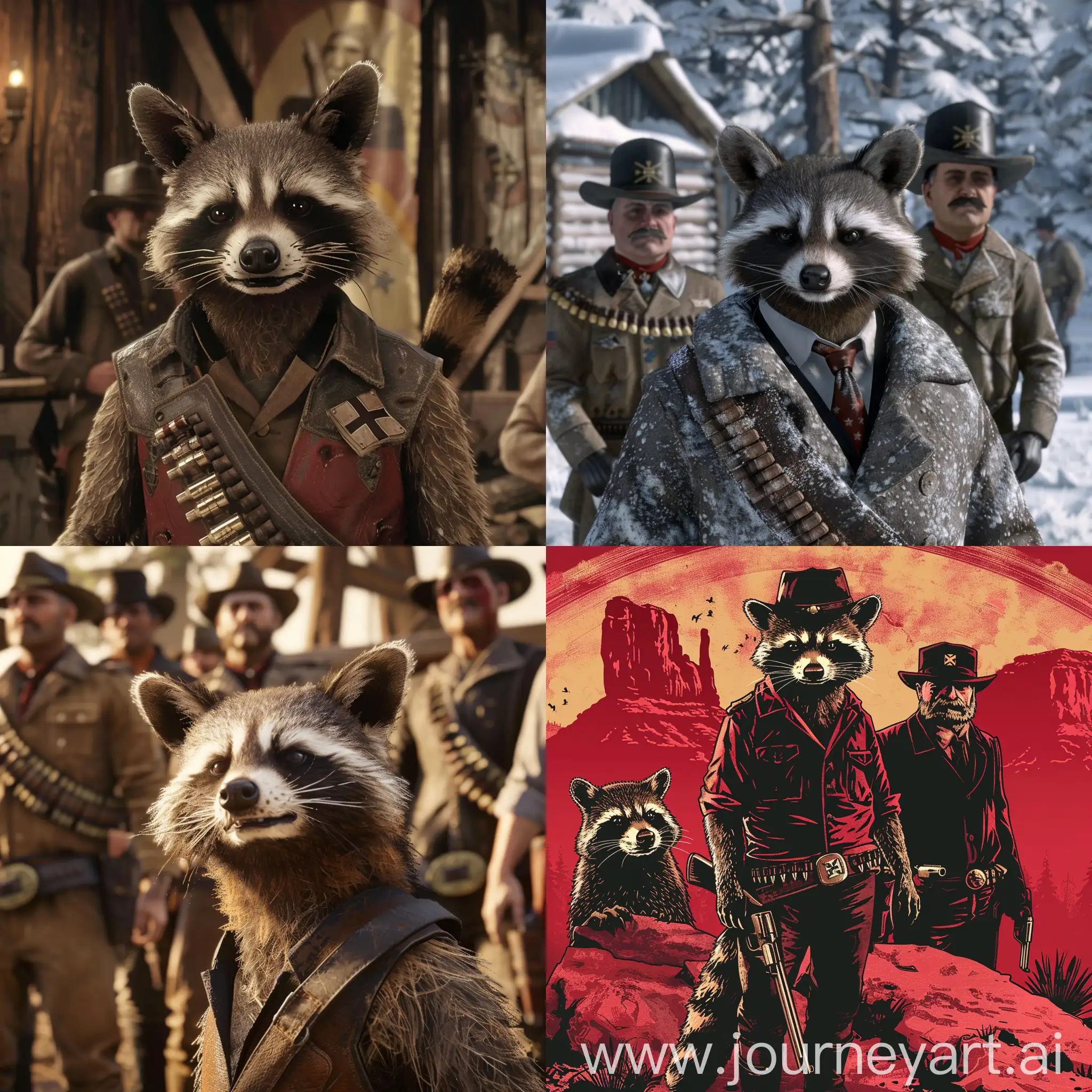 Raccoon-with-Historical-Figures-and-Cowboy-from-RDR2