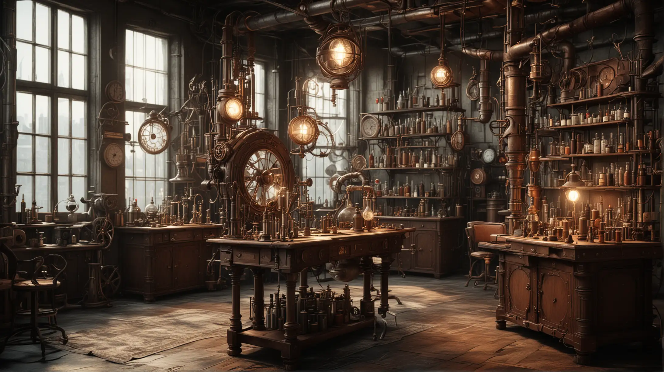 A Steampunk laboratory, highly detailed, cinematic lighting.