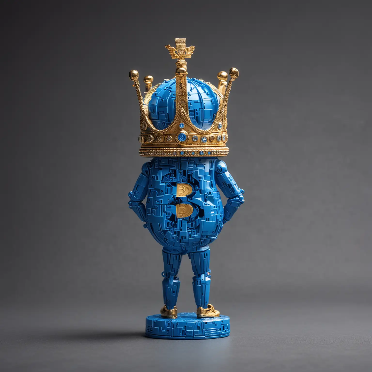 Regal Blue Bitcoin Figure with Crown on Flathead