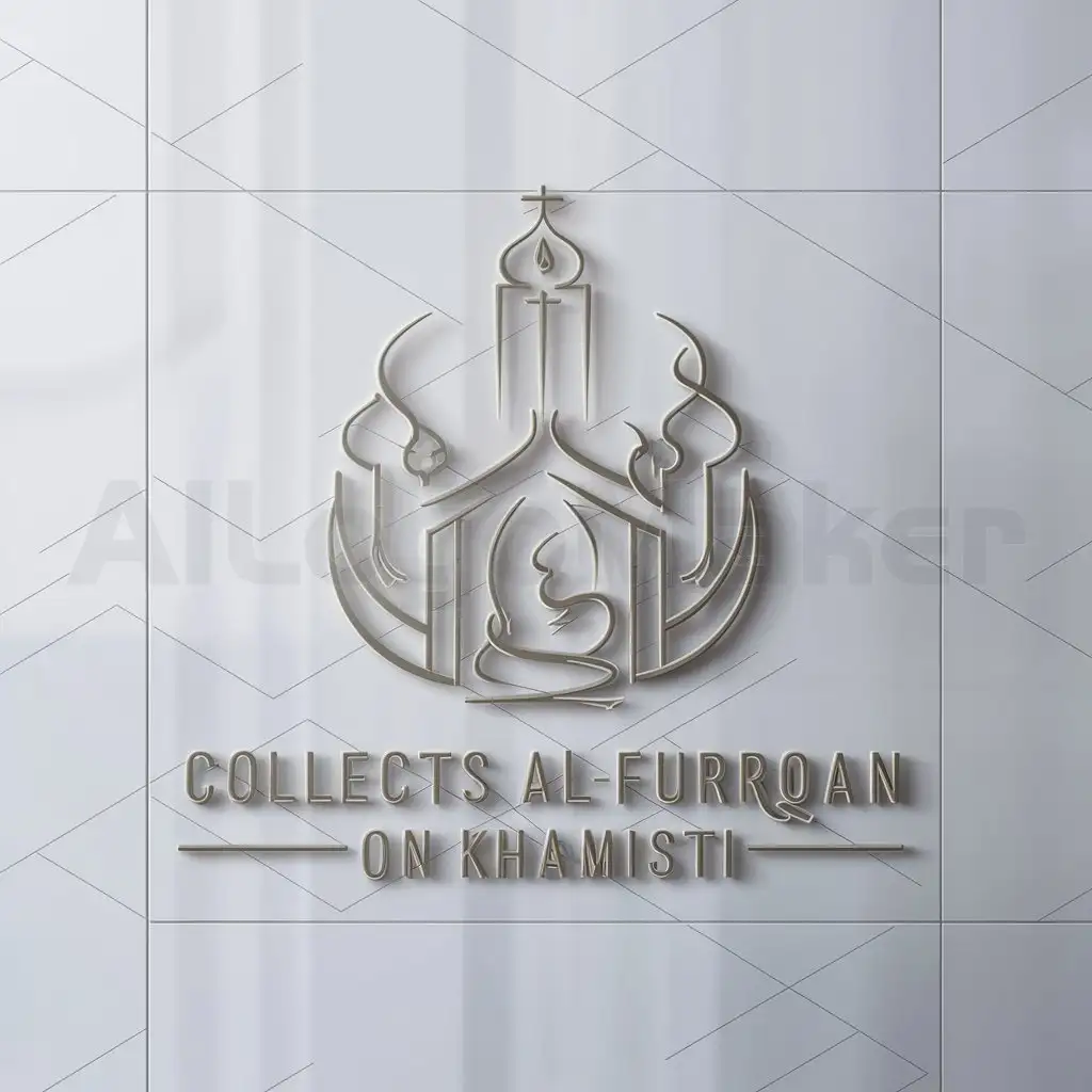 a logo design,with the text "collects al-Furqan on Khamisti", main symbol:masjid,complex,be used in Religious industry,clear background