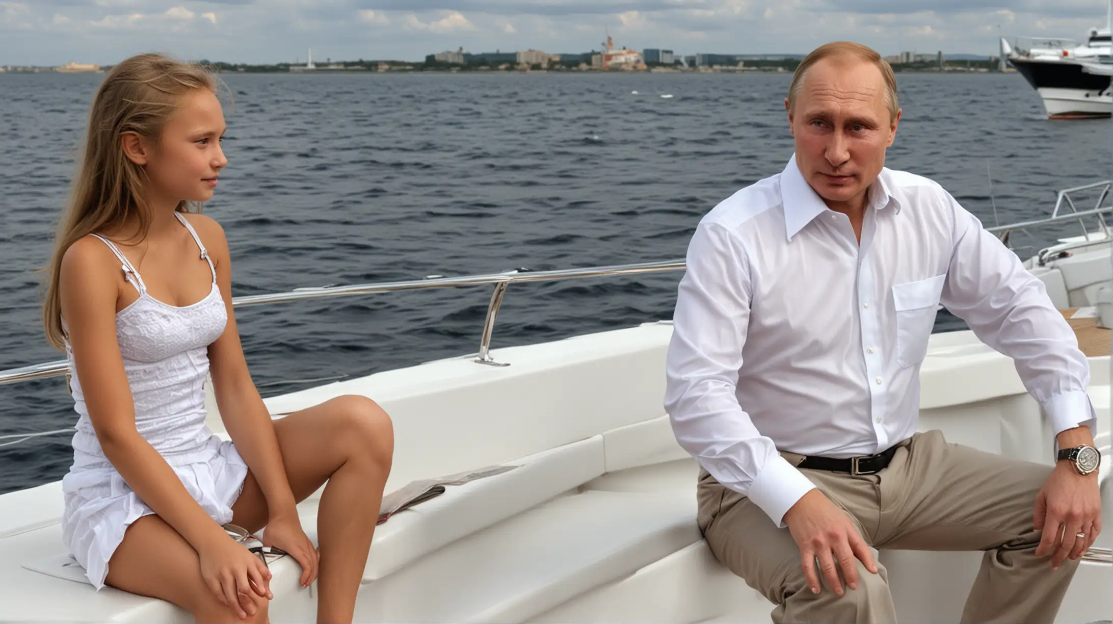 Vladimir Putin Relaxing on Luxury Yacht with a Companion