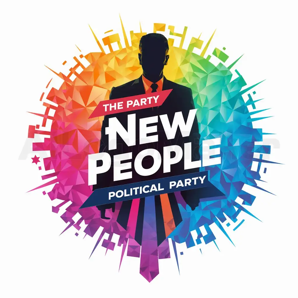 LOGO-Design-for-The-Party-New-People-Bright-and-Saturated-Colors-with-Silhouette-of-Man-and-Geometric-Figures