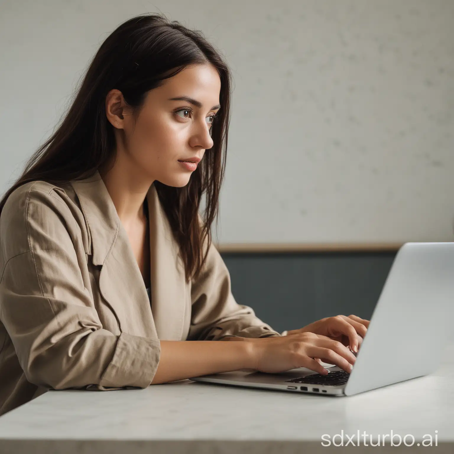 Focused-Woman-Using-Laptop-at-Table