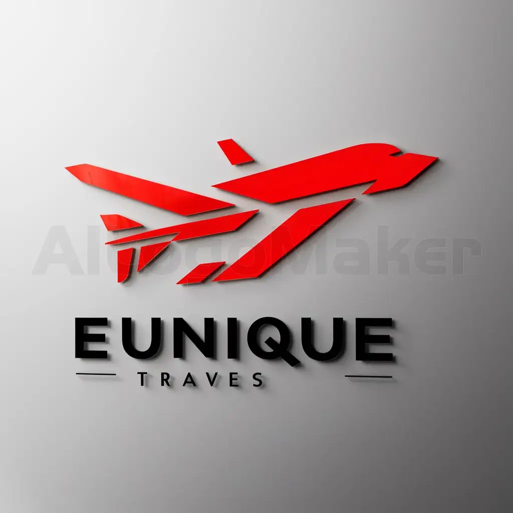 a logo design,with the text "eunique travels", main symbol:avion rouge,complex,be used in  Travel industry,clear background