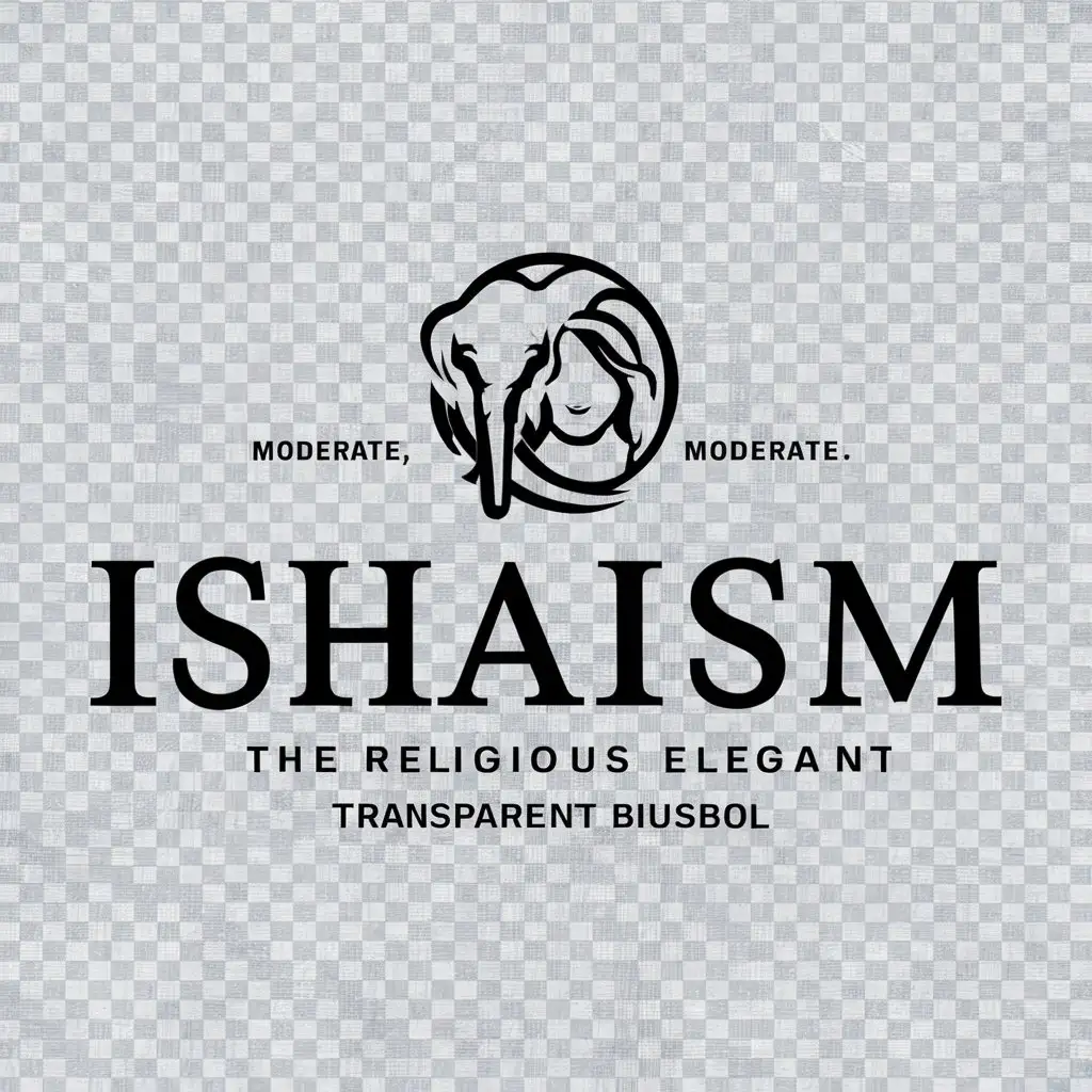 a logo design,with the text "Ishaism", main symbol:Symbol of elephant, woman,Moderate,be used in Religious industry,clear background