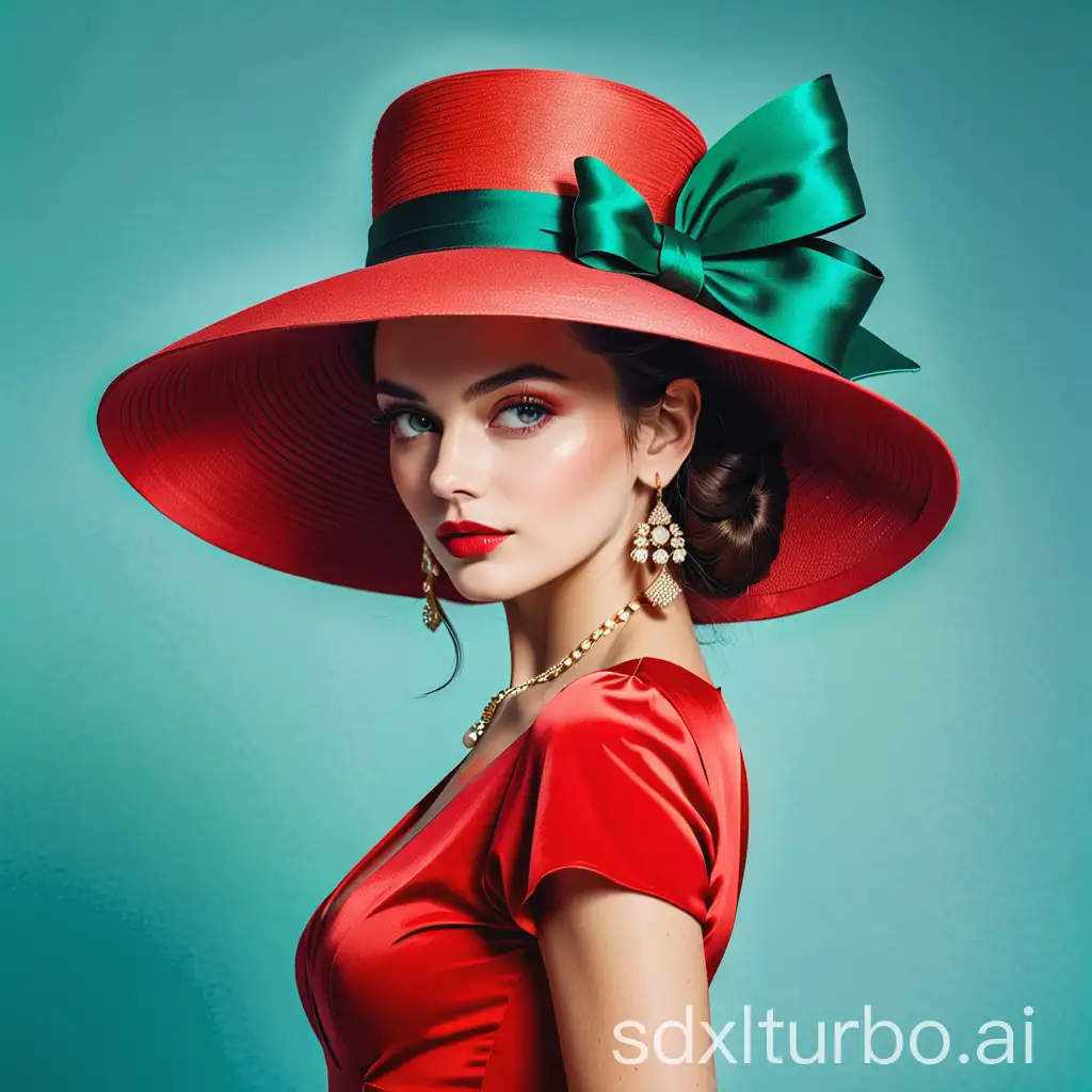 Elegant-Woman-in-a-Red-Dress-with-a-Stylish-Green-Hat