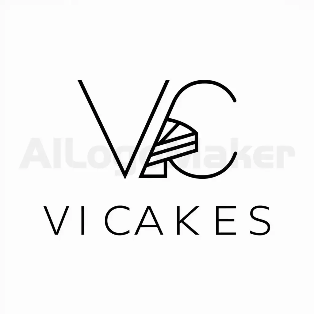 a logo design,with the text "Vi Cakes", main symbol:create a minimalistic stylish logo, consisting of letters, so that the letters Vi and C intersect. Add a slice of cake,Minimalistic,be used in Restaurant industry,clear background