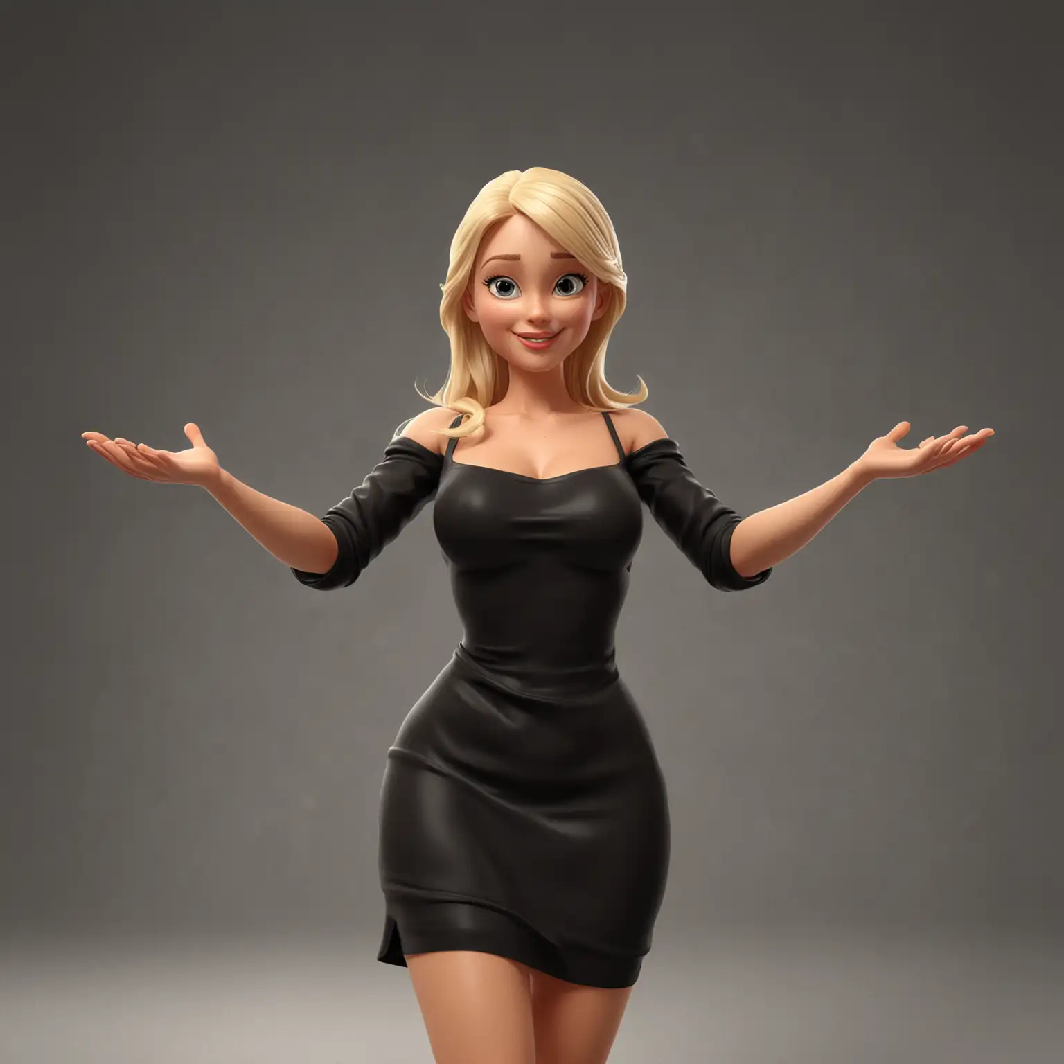 Beautiful-Blonde-Woman-in-Black-Dress-Spreading-Arms-3D-Cartoon