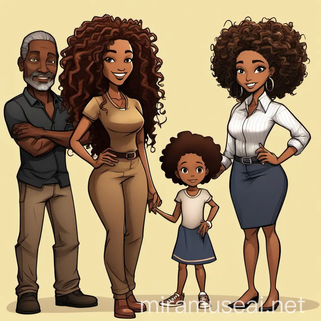 Character illustration character standing legs hands, Character's Gender Female
Character's Age 1 & 2 adults 32 & 36
Character's Ethnicity Riva is Turkish & African American. Mommy is Turkish w/
curly hair & daddy is African American with dreadlocs
Character's Skin Color Riva has light brown skin, Mommy white & Daddy black
Character's Hair Color Riva black, mommy brown, daddy black
Character's Hair Style Riva curly, mommy long curly, daddy long locs
Character's Eye Color Riva medium brown, mommy light brown, daddy brown
Character's Clothing (style & color) Riva, a nice dress, mommy dress & daddy pants and a shirt
Any Special Features? Riva has tight eyes (not asian but definitely tight) daddy too.