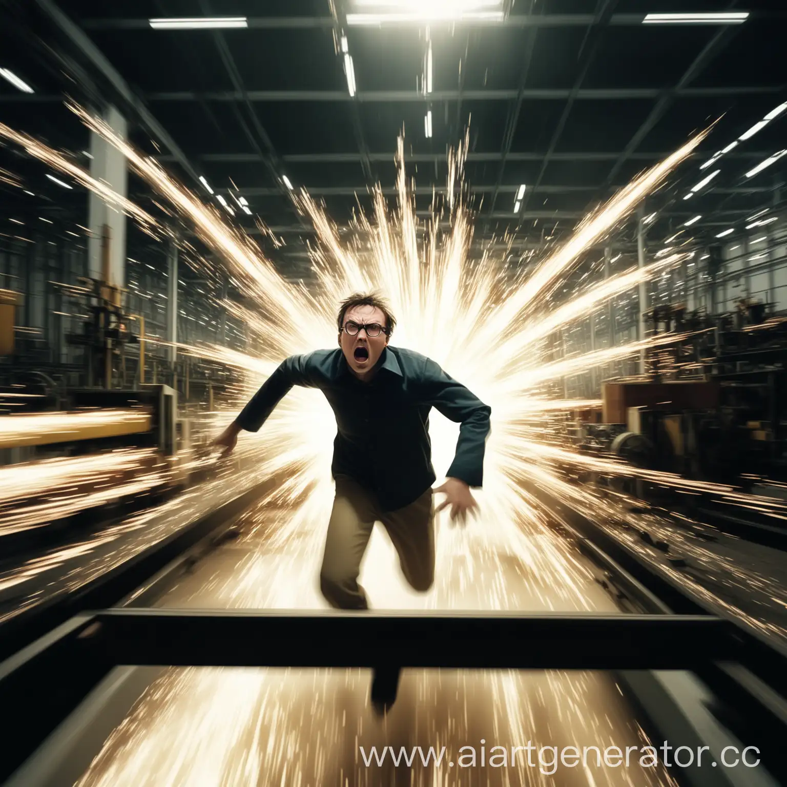 Man-Clearing-Machine-in-Panic-at-High-Speed