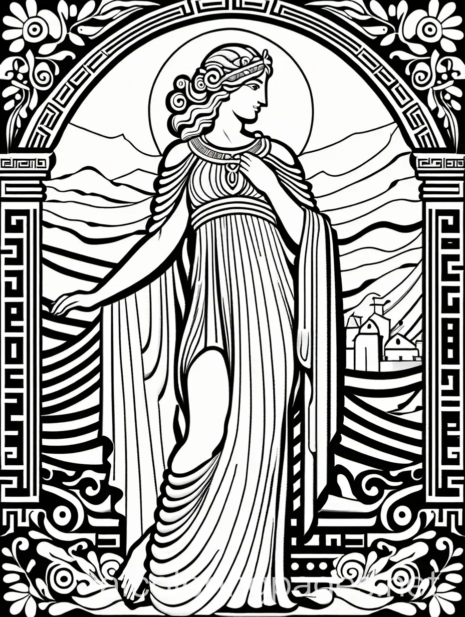 greek goddess achelios, Coloring Page, black and white, line art, white background, Simplicity, Ample White Space