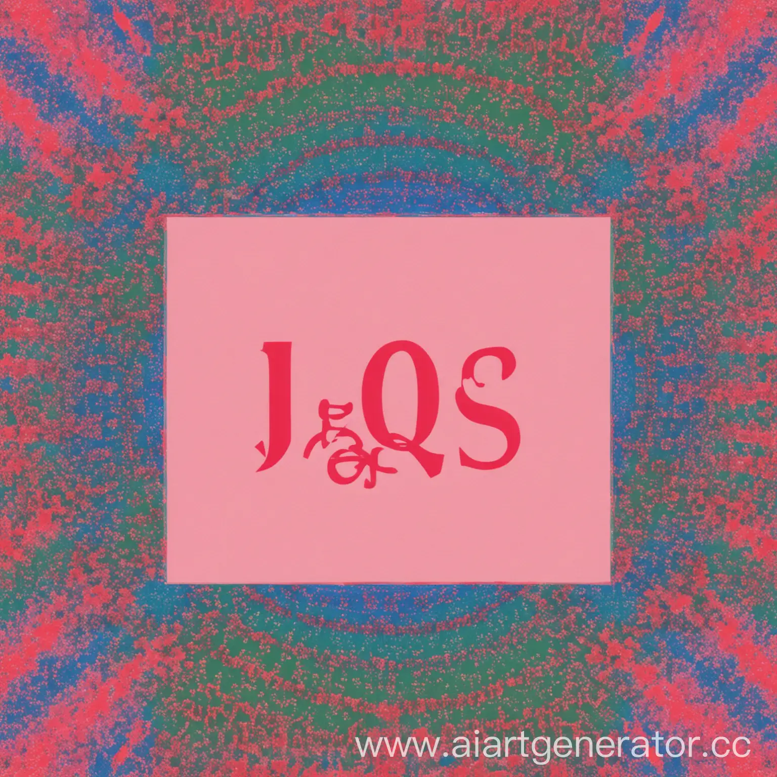 сгенерируй JQS по середине в розовом цвете и в фоне красного и синего и зеленого
