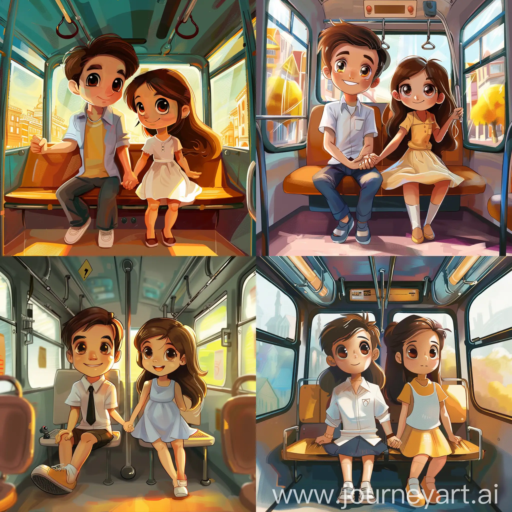 Cartoon-Characters-Holding-Hands-on-a-Bus-Journey