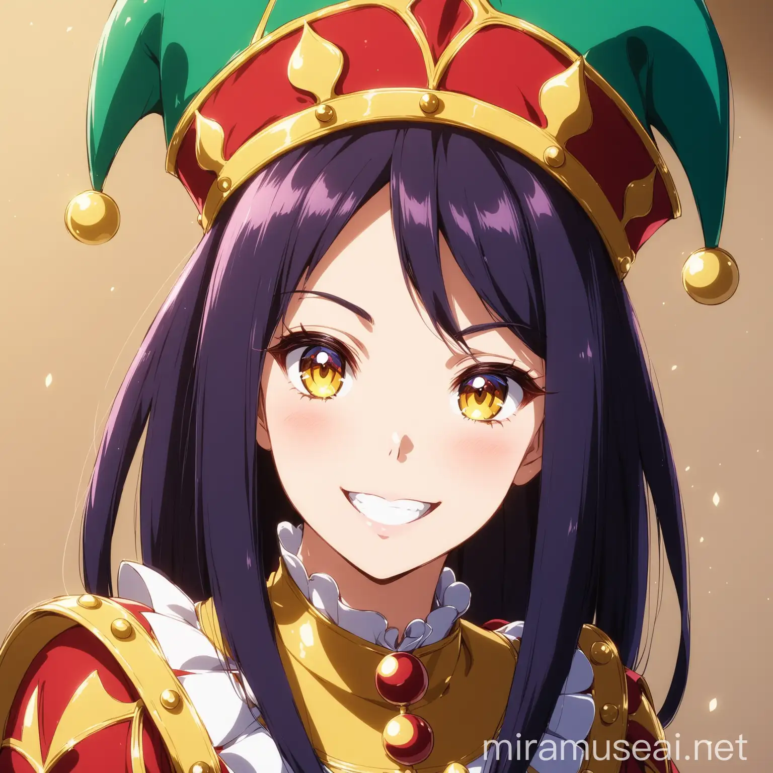 Anime Court Jester Woman Colorful and Playful Character Art