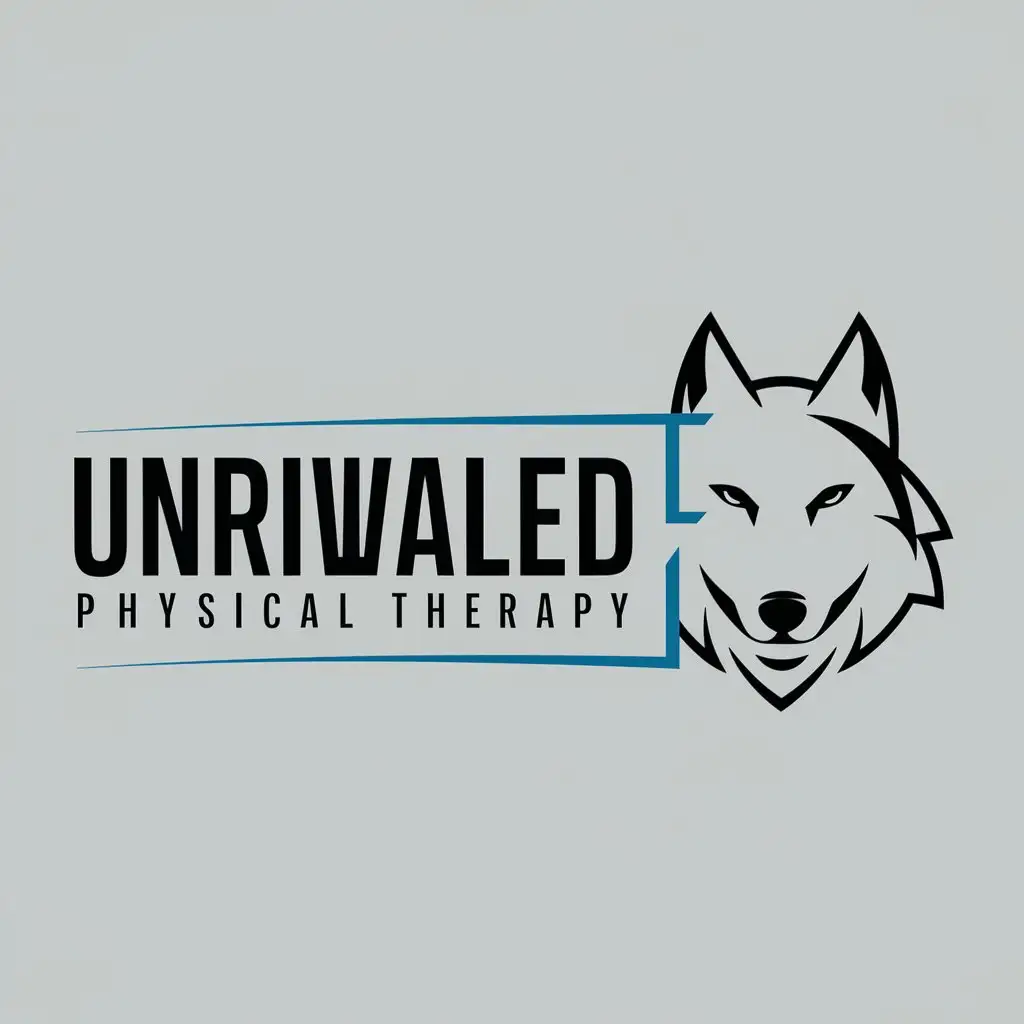 a logo design,with the text "UNRIVALED Physical Therapy", main symbol:the logo is Bold and modern in style. this logo should include a modern minimalist wolf head. preferred colors black and blue. must be a whit background background,Moderate,clear background