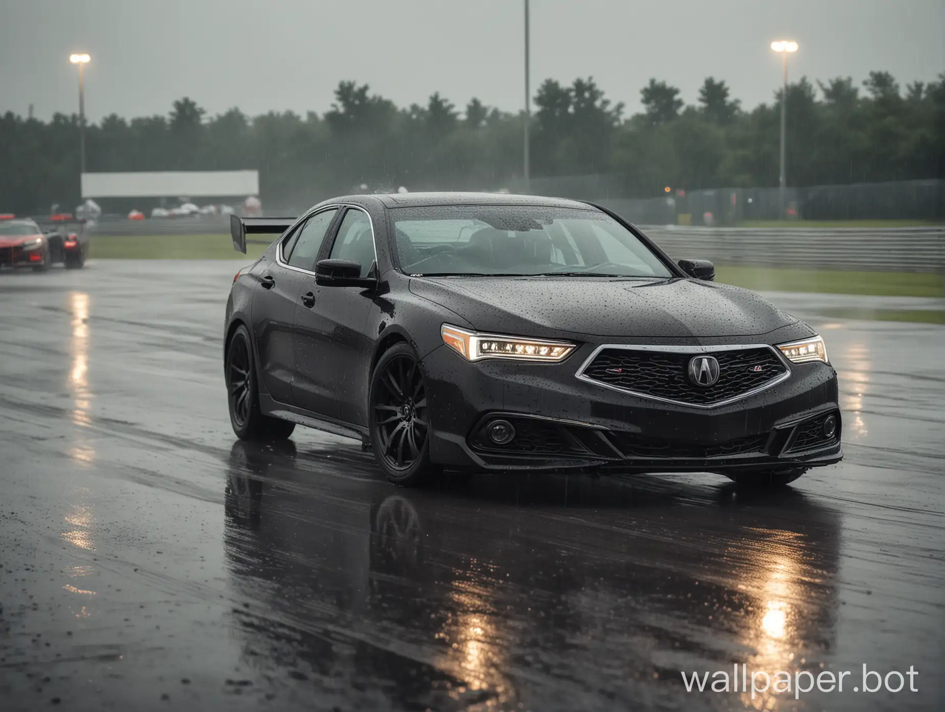 acura tlx on a race track rainy day in 4k resolution