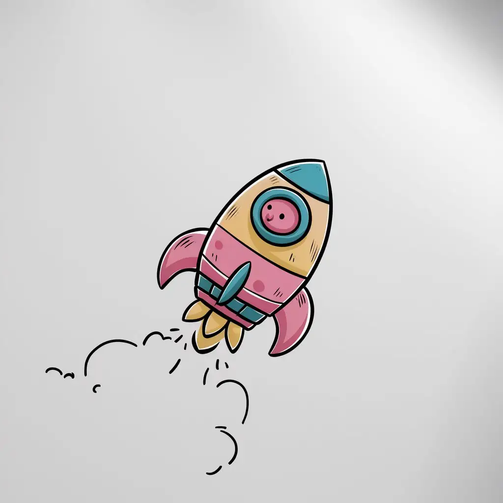 cute, fun, quirky rocket launching, colourful, isolated on a white background