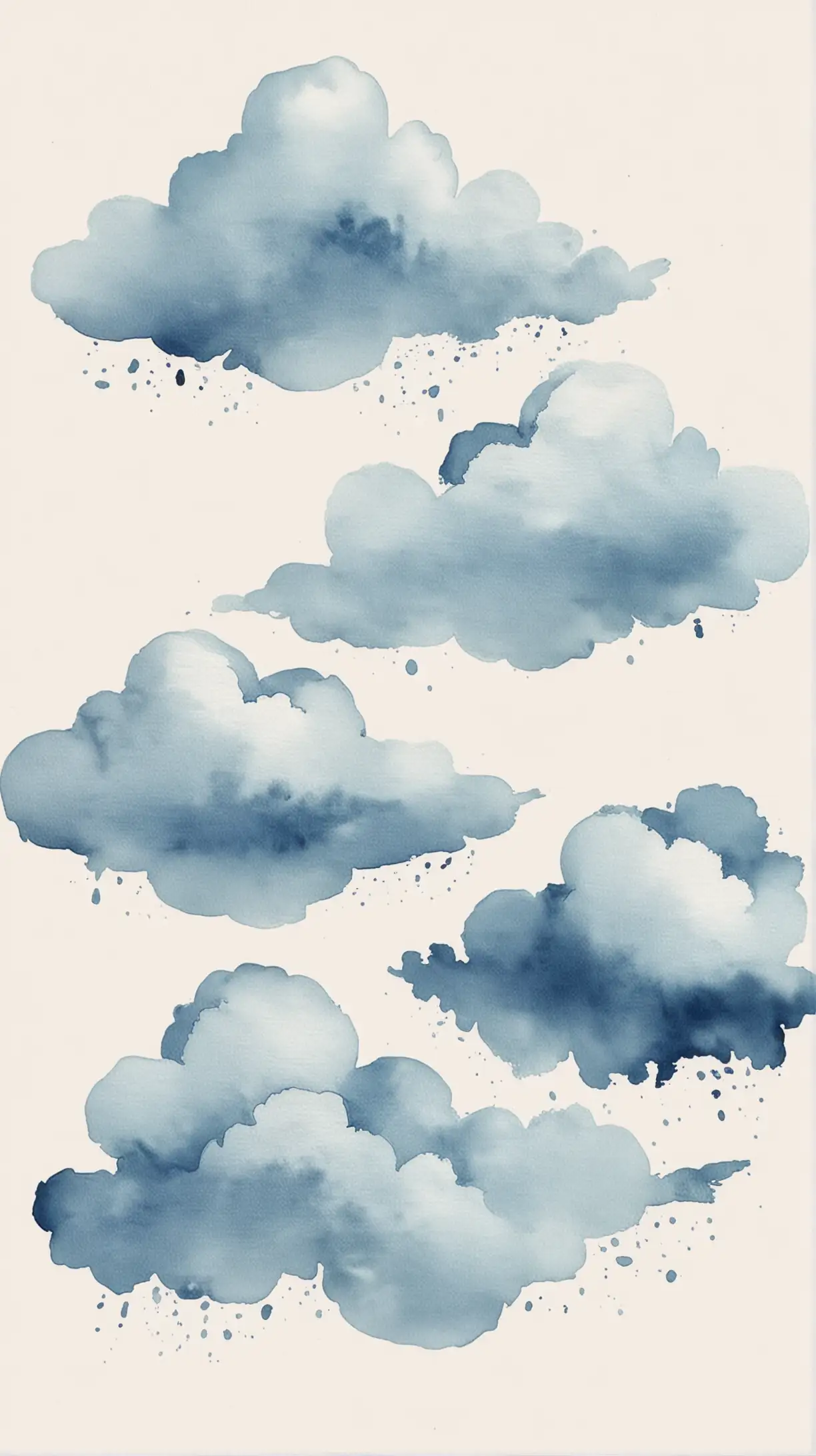 Simple Watercolor Clouds on White Background