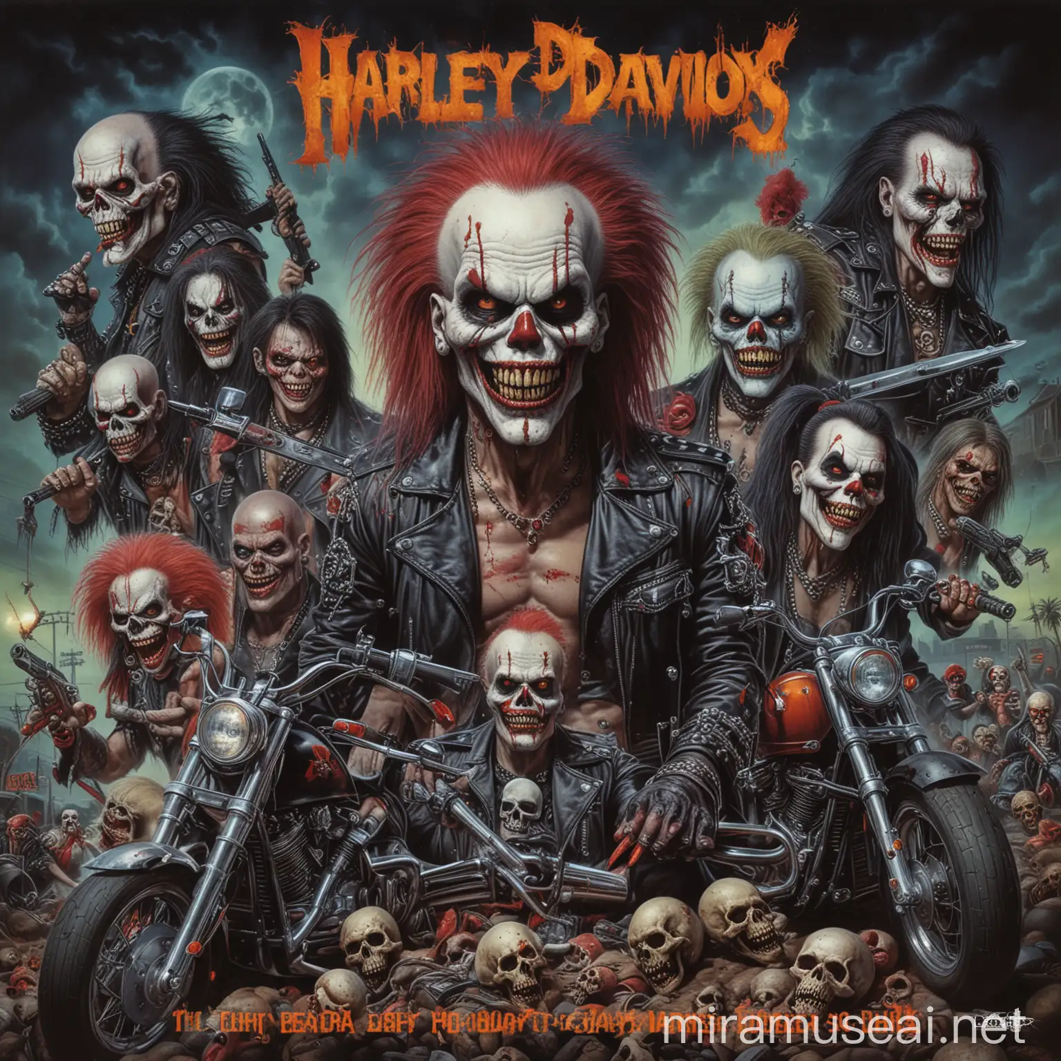 80s Heavy Metal Album Cover Skulls Harley Davidsons Clowns Zombies and Slashers in Los Angeles