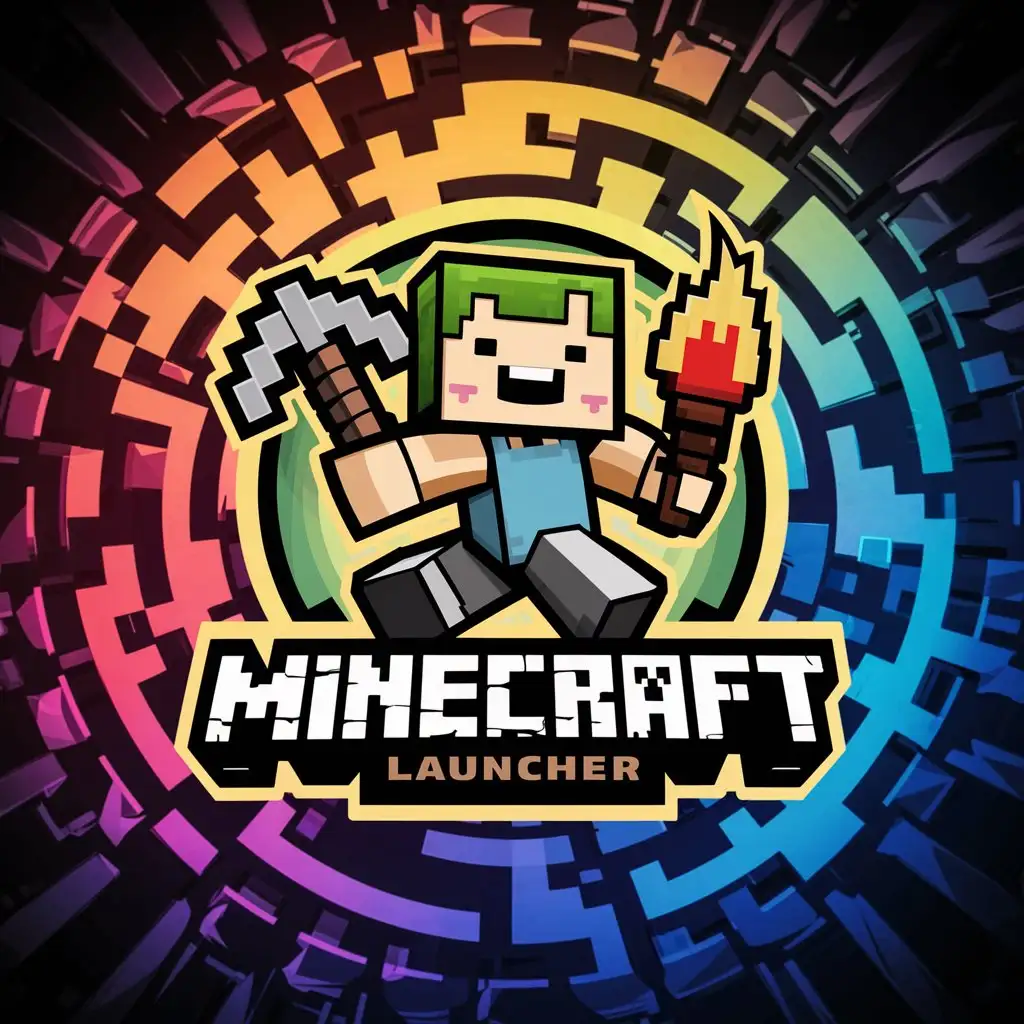 Cartoon-Minecraft-Launcher-Logo-with-Blocky-Characters