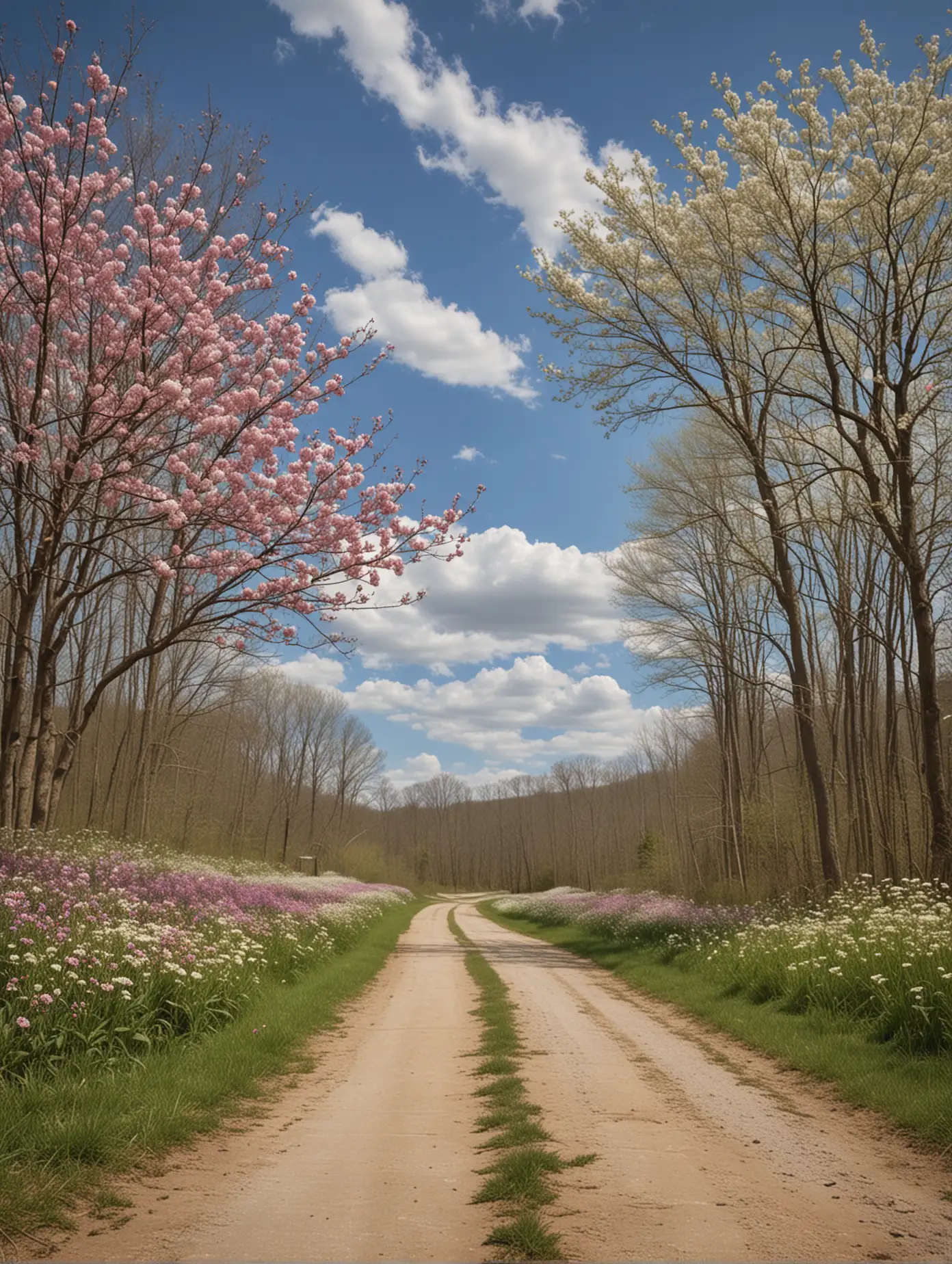 Scenic Dirt Road with Spring Blooms in Eastern Kentucky