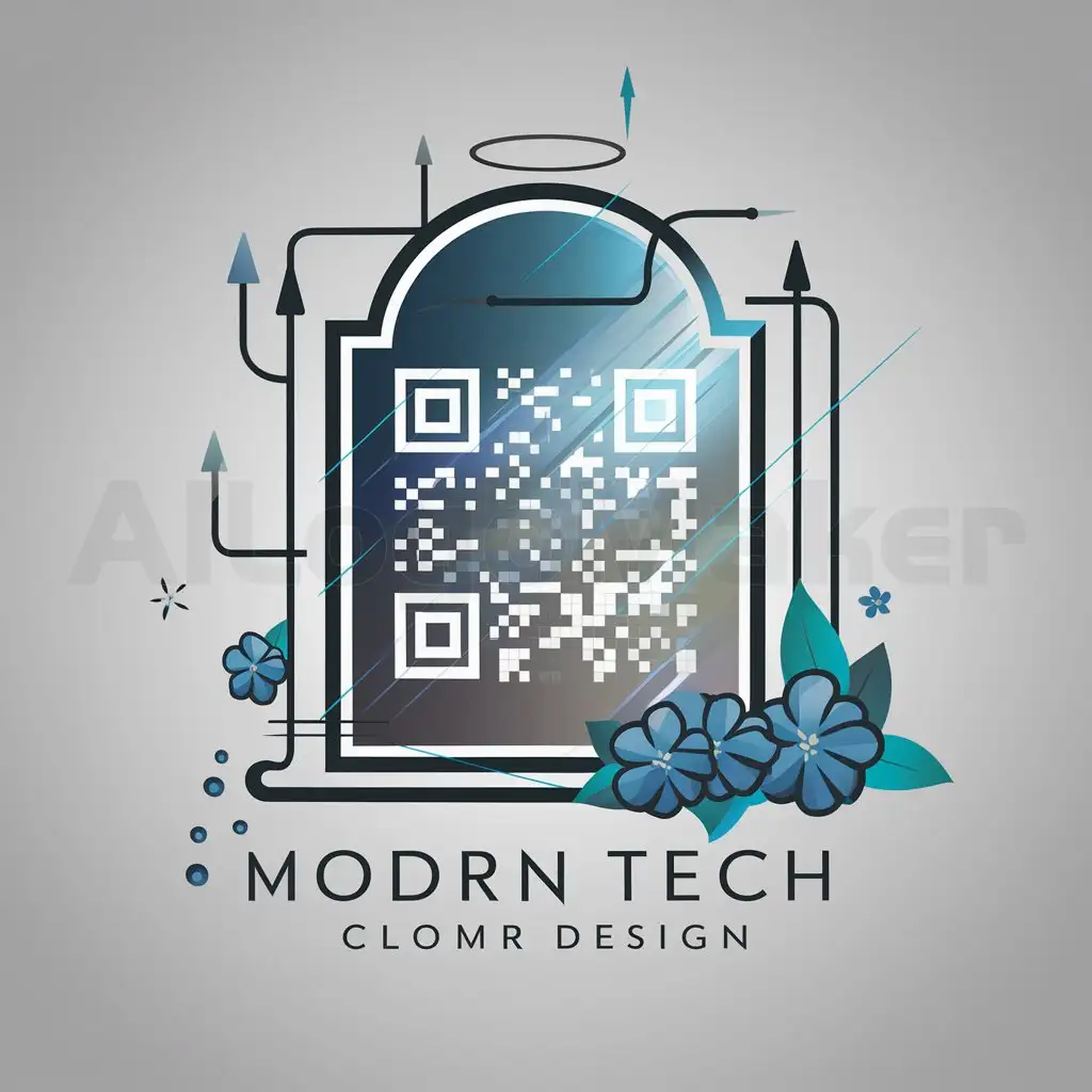 a logo design,with the text "Design a two-dimensional code tombstone logo by combining some key elements and ideas to convey a sense of a two-dimensional code, high-tech feel, and the feeling of cherishing lost loved ones. Here are some potential design elements and style recommendations: nnTwo-dimensional code core:nn-The two-dimensional code as the logo's core element should occupy a prominent position.n-Consider artistic processing of the two-dimensional code, such as adding gradients, transparency effects or using special fonts and lines. nHigh-tech feel: n-Use simple, modern lines and shapes, avoiding overly complicated decorations. Consider using geometric graphics, circuit patterns or digital light effects to enhance the tech feel.n-Choose a modern font and use cool color tones such as blue, silver, or gray. nMourning elements: n-Consider incorporating symbols of mourning into the logo, such as flowers, candles, or wings.n-Use warm color tones such as pink, orange, or gold to express warmth and memories.n-Consider adding a halo or glow effect around the two-dimensional code to represent the eternal light of the deceased. nTombstone: n-Use mountain shapes, stones, or tombstone outlines to symbolize an eternal resting place.n-Consider incorporating symbols of time or eternity, such as hourglasses, clocks, or endless loops. nnStyle:n-Minimalist style: use the two-dimensional code as the core, surrounded by simple lines and patterns, keeping the overall design clear and understandable.n-Abstract style: Use geometric shapes and abstract patterns to convey a sense of technology, while still expressing memories of the deceased. n-Retro style: Combine modern tech elements with retro elements, such as using retro fonts and patterns, creating a timeless feel.", main symbol:QR code, tombstone,Moderate,clear background