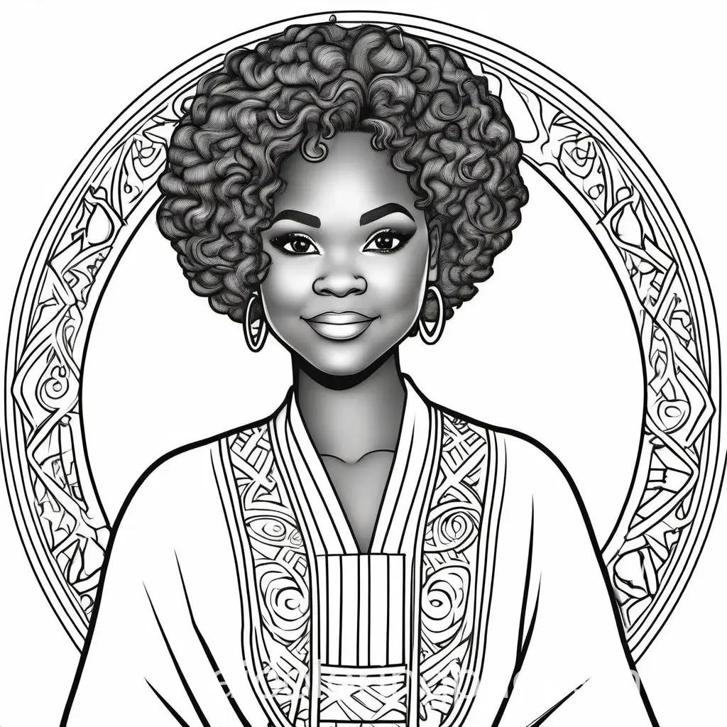 Traditional-Robes-Coloring-Page-for-Kids-African-American-Woman-in-Line-Art