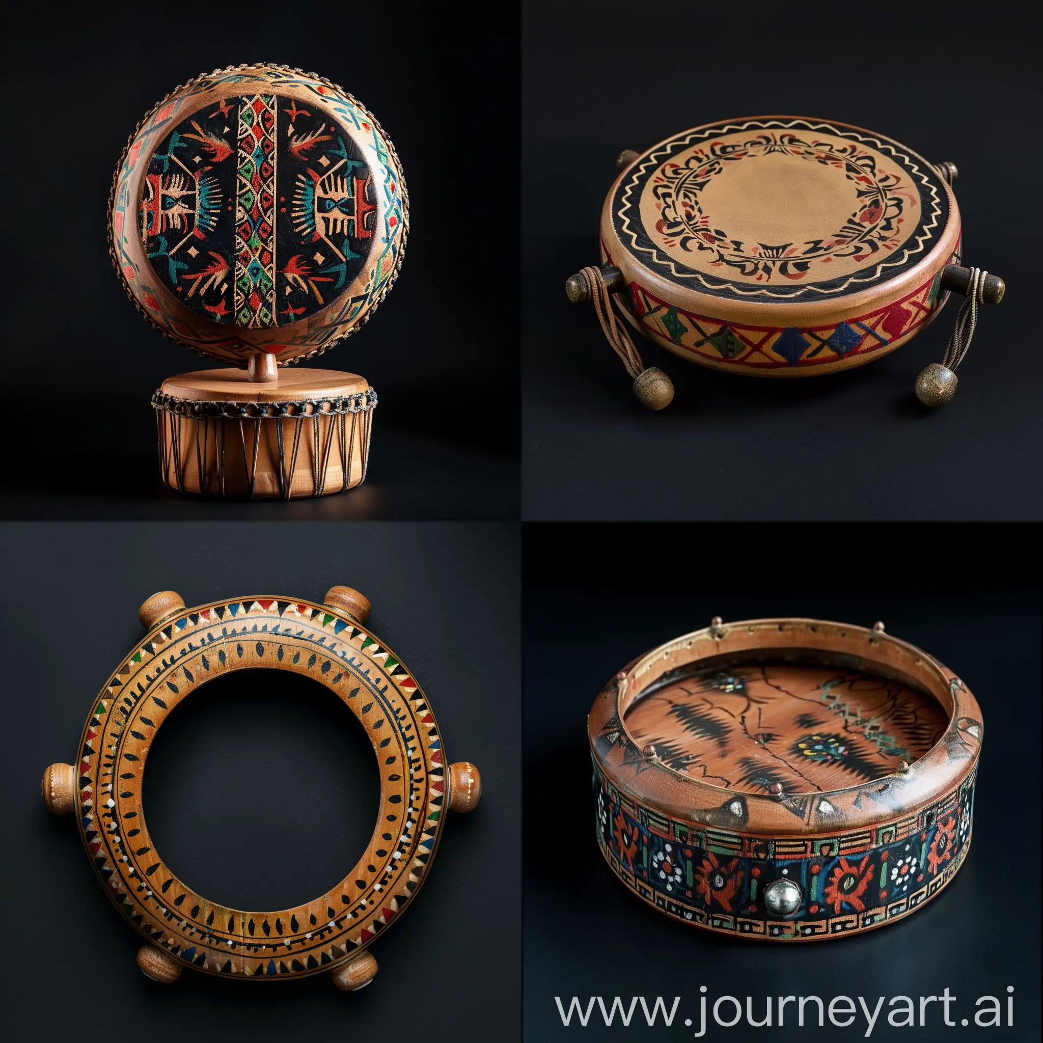 Shamans-Tambourine-with-Intricate-Patterns-on-Black-Background