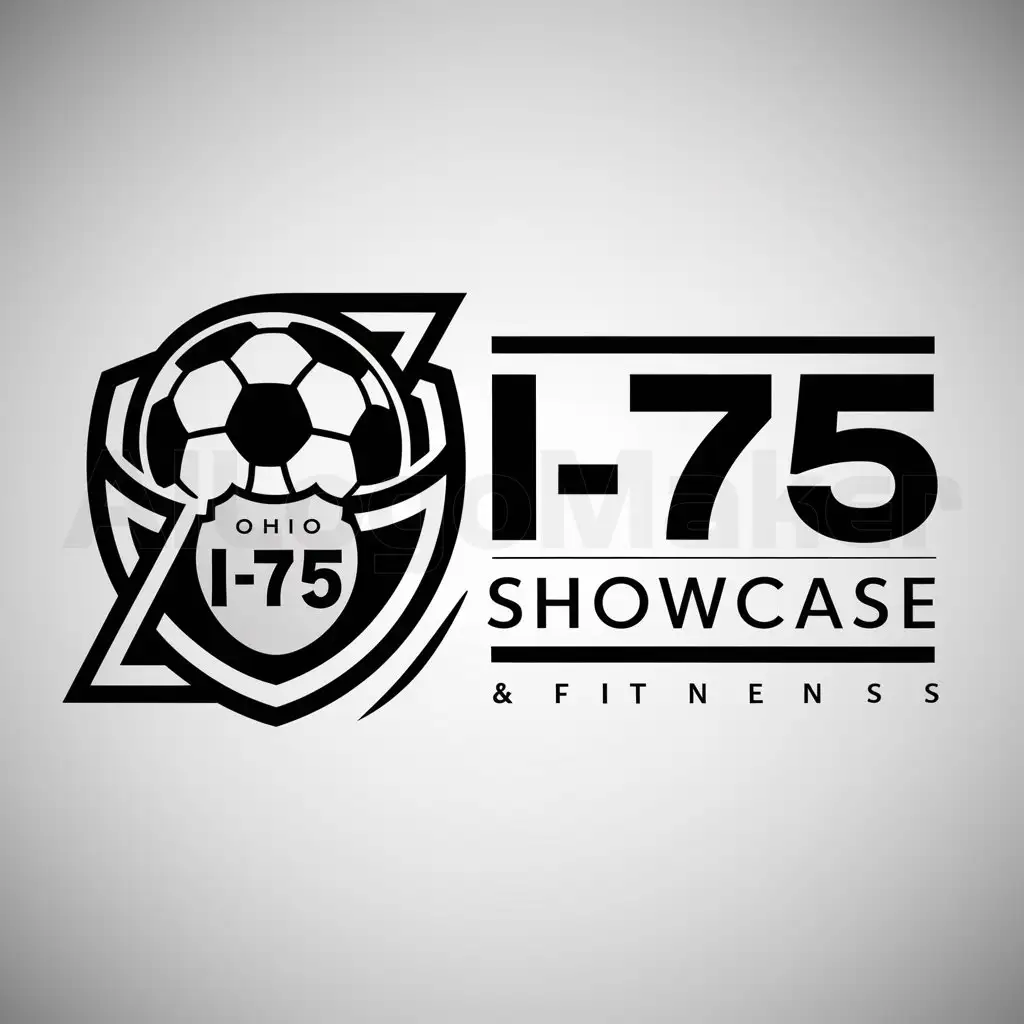a logo design,with the text "I-75 SHOWCASE", main symbol:Soccer ball, shield,interstate,ohio,complex,be used in Sports Fitness industry,clear background