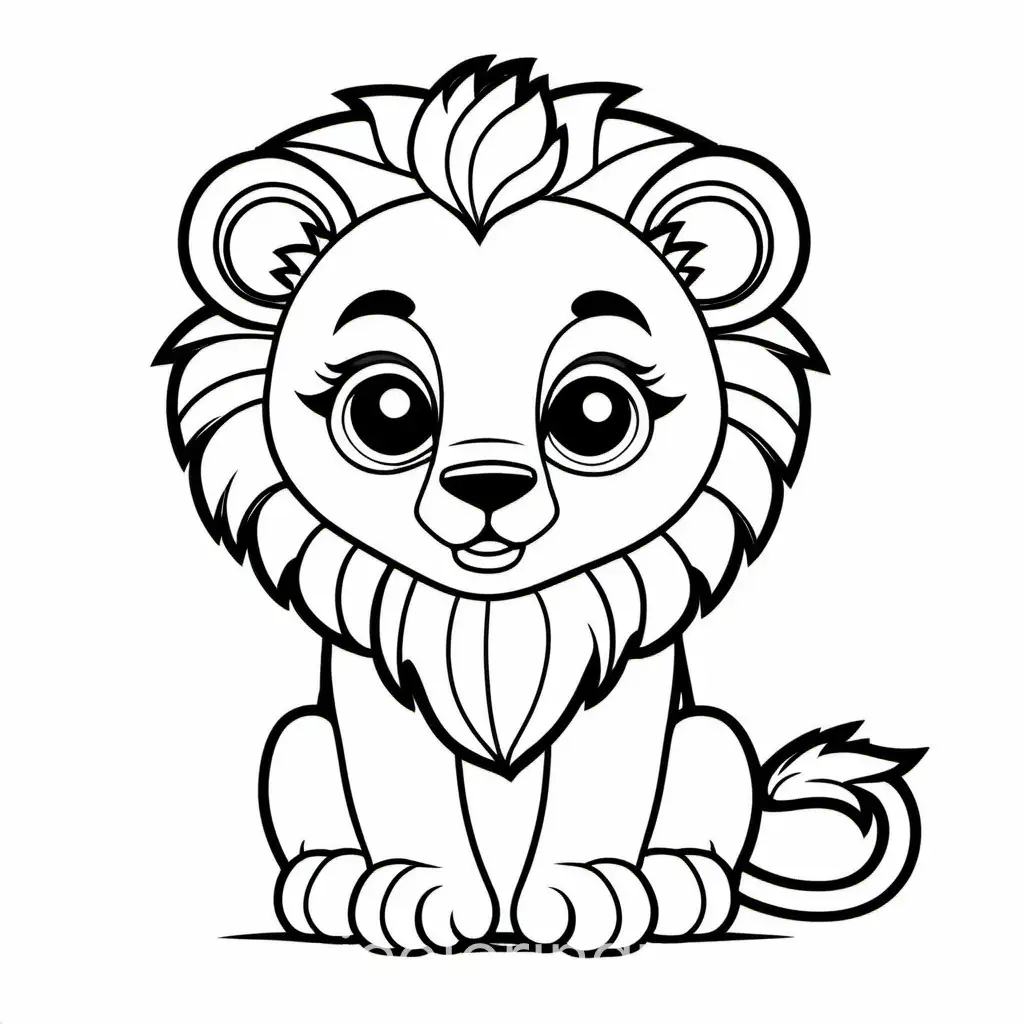 cute baby lion image
, Coloring Page, black and white, line art, white background, Simplicity, Ample White Space. The background of the coloring page is plain white to make it easy for young children to color within the lines. The outlines of all the subjects are easy to distinguish, making it simple for kids to color without too much difficulty