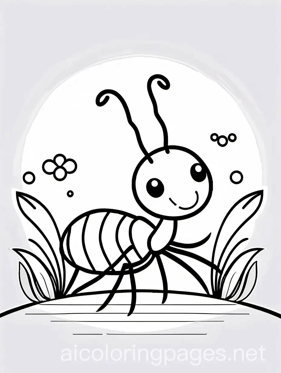 a cute big ant, Coloring Page, black and white, line art, white background, Simplicity, Ample White Space. The background of the coloring page is plain white to make it easy for young children to color within the lines. The outlines of all the subjects are easy to distinguish, making it simple for kids to color without too much difficulty, Coloring Page, black and white, line art, white background, Simplicity, Ample White Space. The background of the coloring page is plain white to make it easy for young children to color within the lines. The outlines of all the subjects are easy to distinguish, making it simple for kids to color without too much difficulty