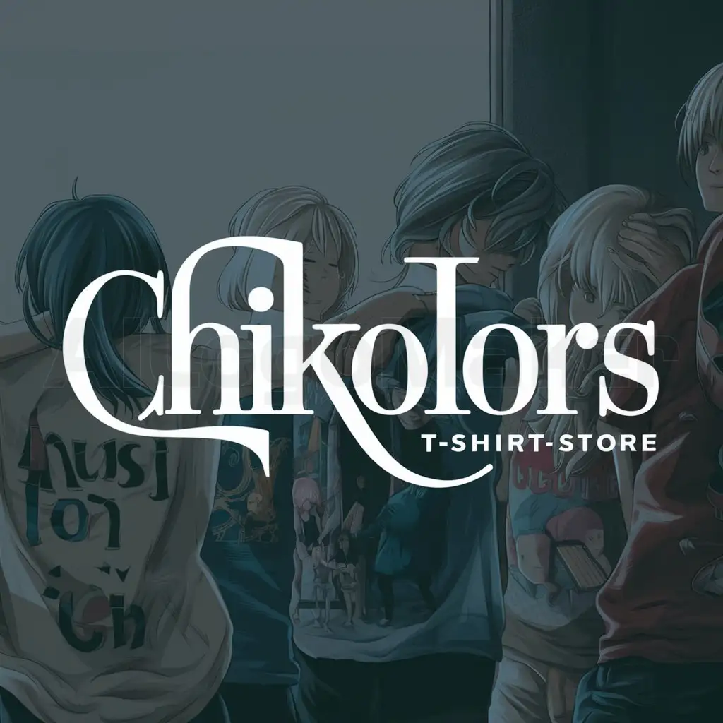 a logo design,with the text "CHIKOLORS", main symbol: "For a new T-shirt store called "CHIKOLORS," design a typographic logo where the brand name appears in an elegant and stylish typeface that reflects the cozy atmosphere of the place. Choose vibrant colors that transmit a passion for music and anime."

(Note: This appears to be a design task rather than a translation request, so I have repeated the original message in English as per the instructions.),Moderate,clear background