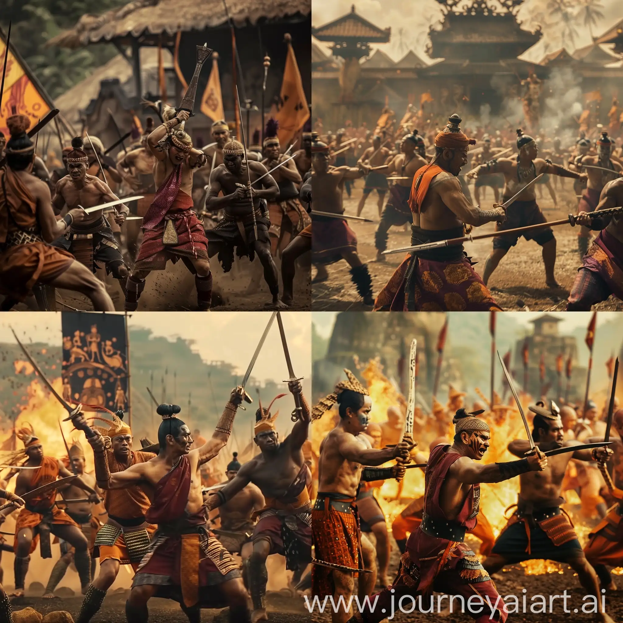 Majapahit-Kingdom-Battle-Scene-with-Fighters-in-Traditional-Attire
