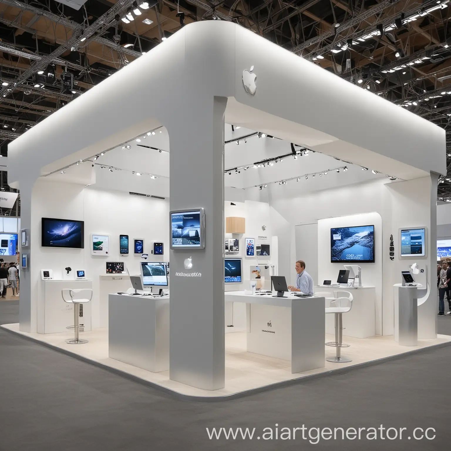 Modern-Minimalist-Apple-Stand-at-CES-Exhibition-Featuring-Latest-Products-and-Demonstrations