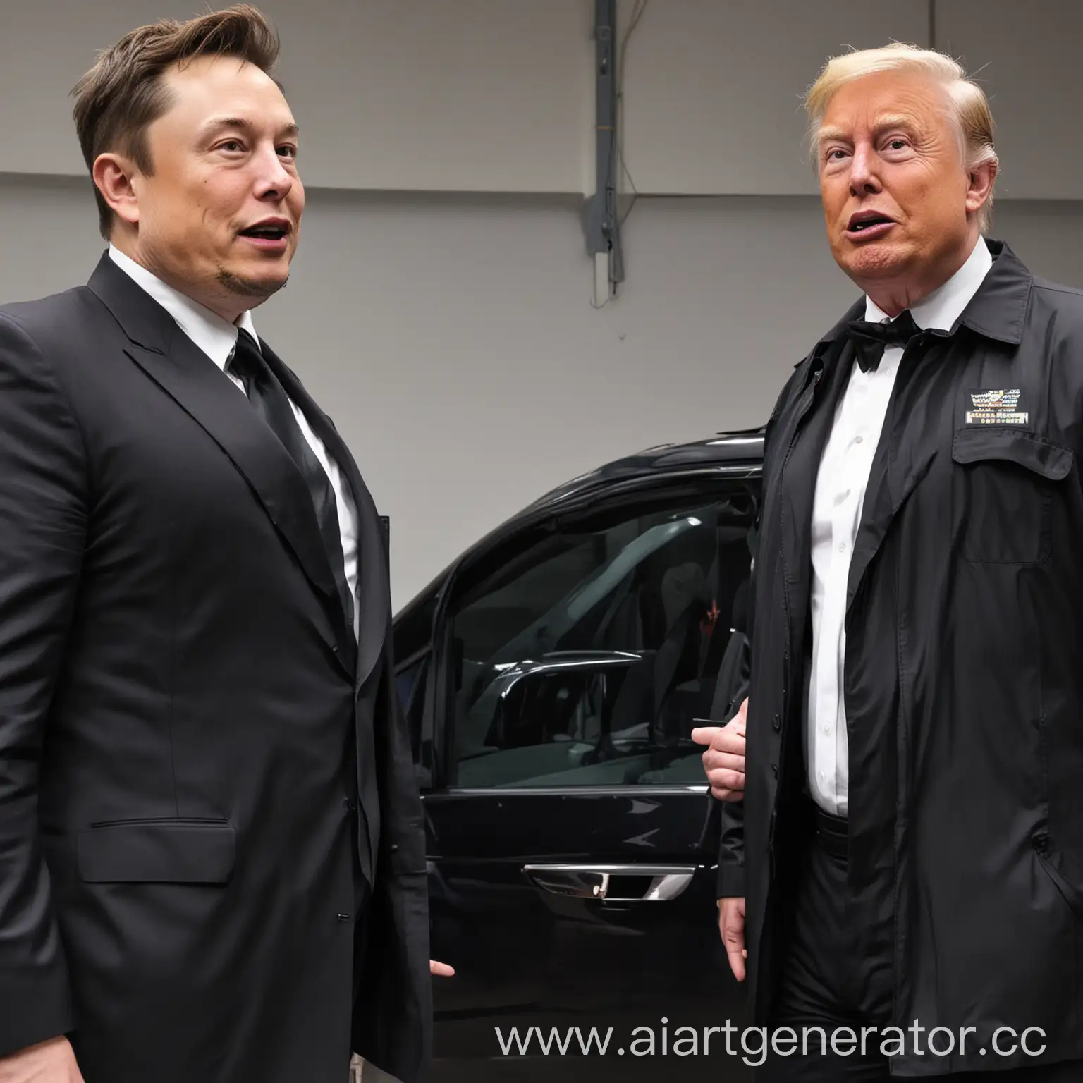 Trump and Elon Musk in a election with a security man