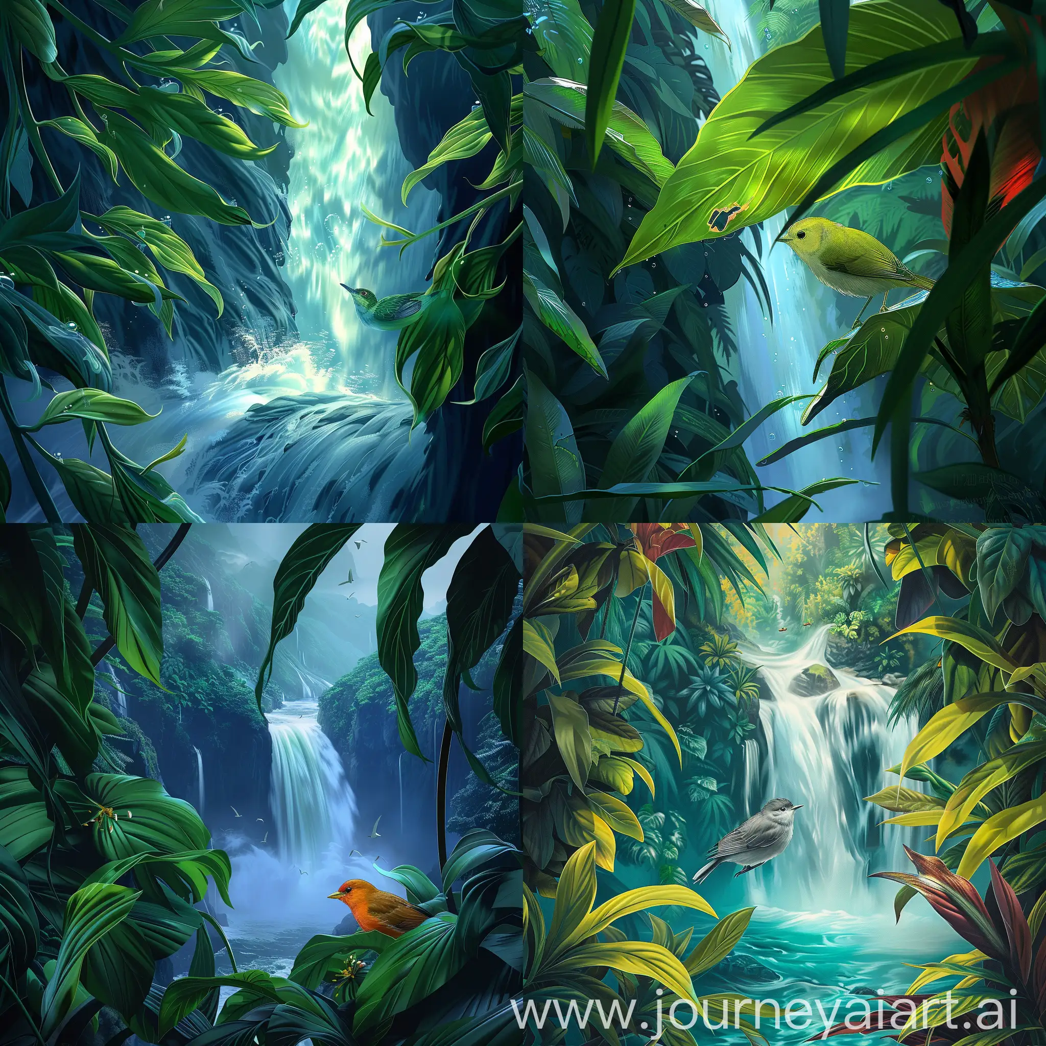Tropical-Bird-Peeking-Through-Lush-Foliage-Vibrant-Digital-Art-by-Stanley-Artgerm-Lau